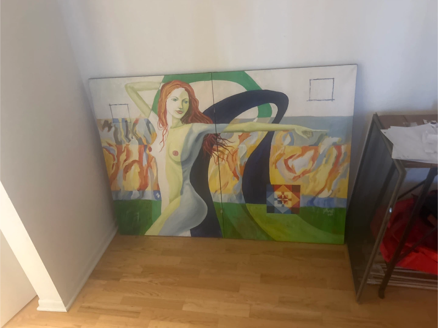 Large Diptych Painting of Woman