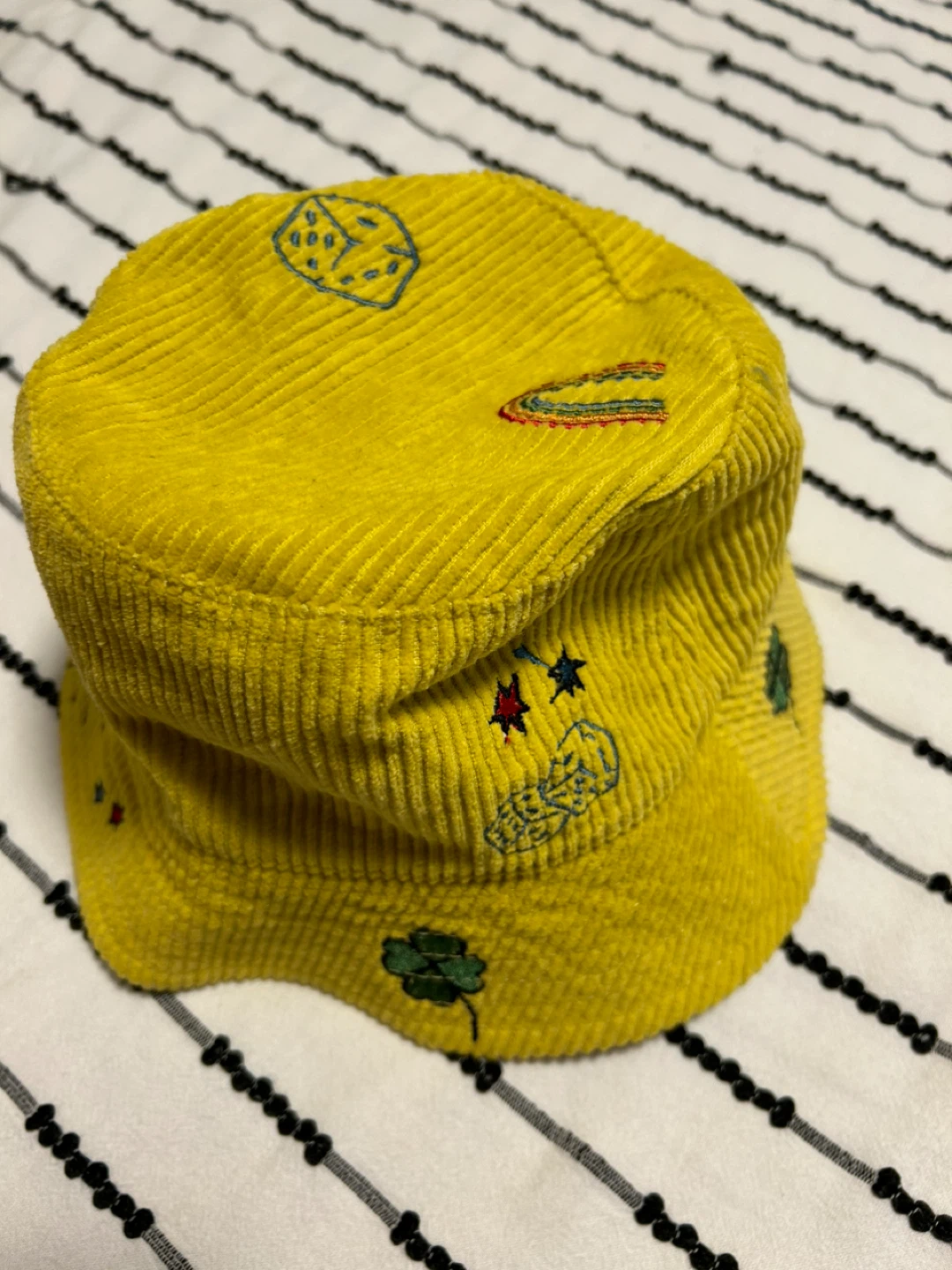 Yellow Corduroy Bucket Hat with Embroidered Designs - photo 3