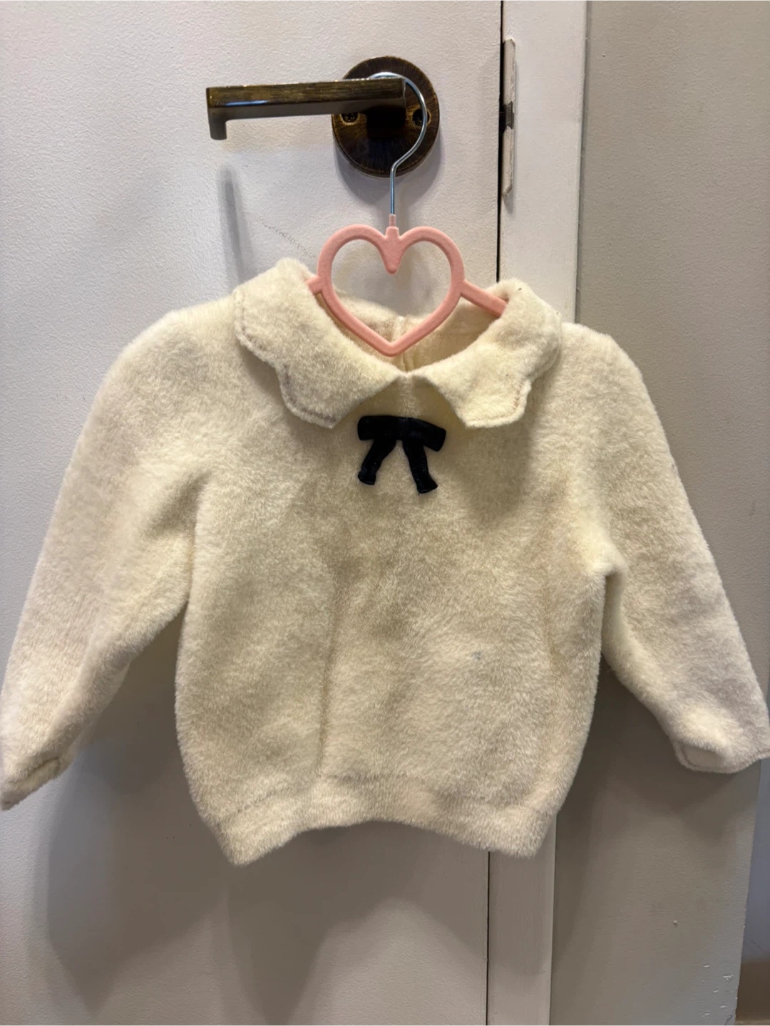 Dave & Bella Cream Fuzzy Sweater with Bow