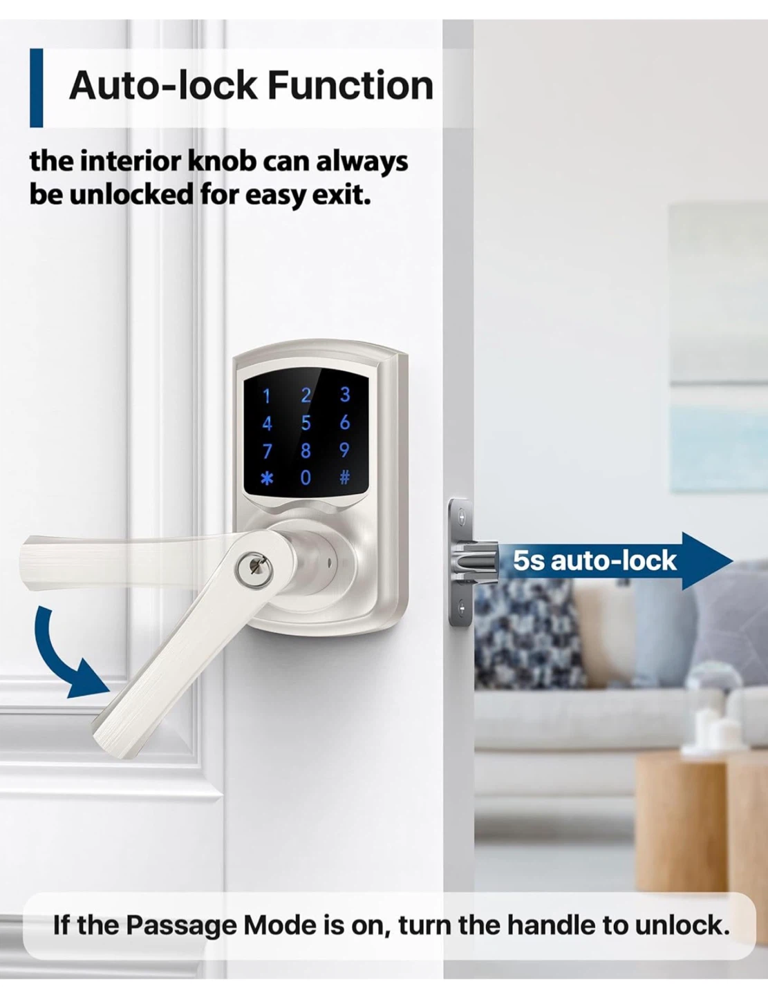 HIDALIFE Keyless Entry Door Lock Satin Nickel HK5 - photo 4