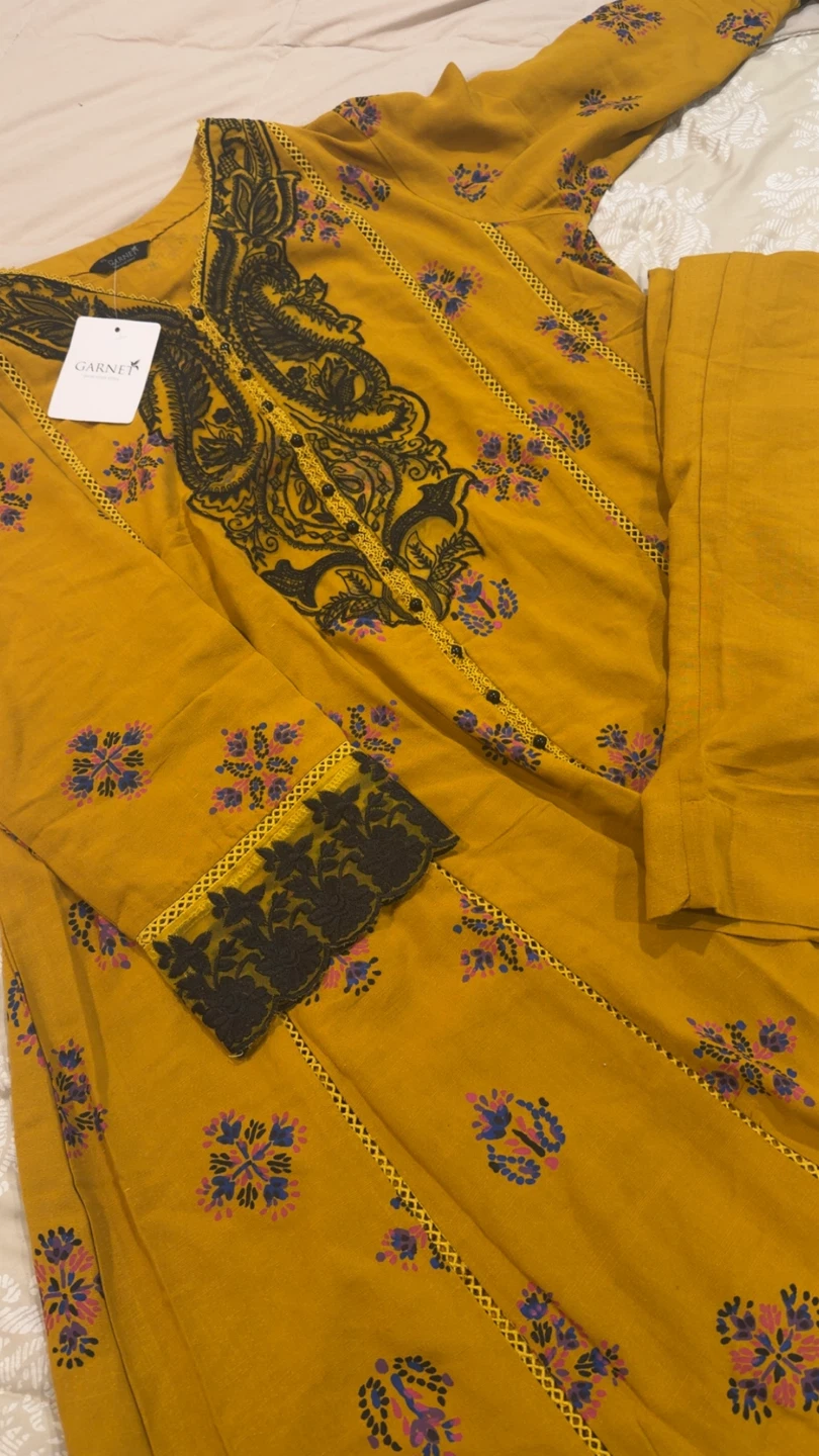 Garnet Women's Yellow Embroidered 3-Piece Suit