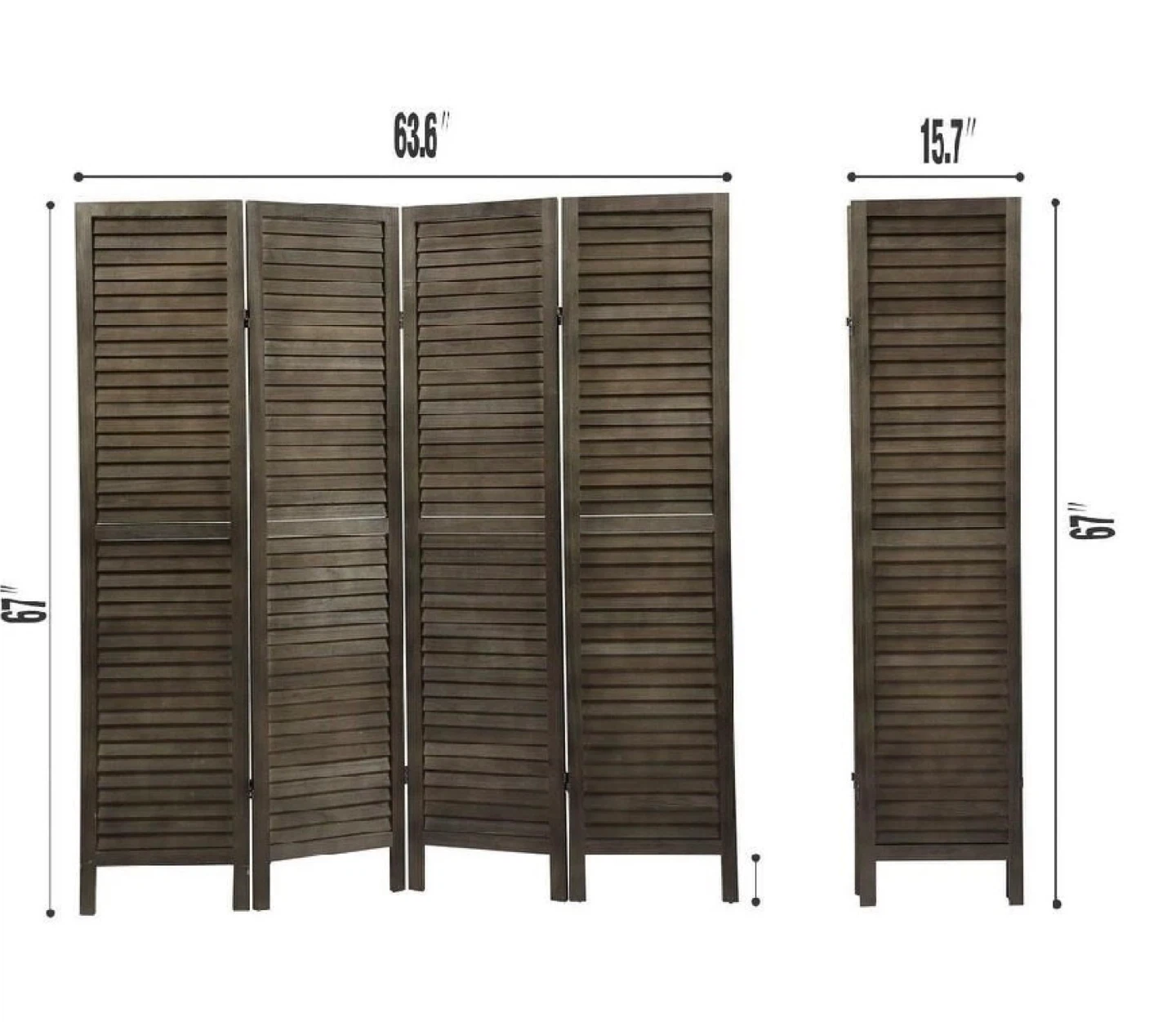 4-Panel Wood Folding Room Divider - Brown - photo 3