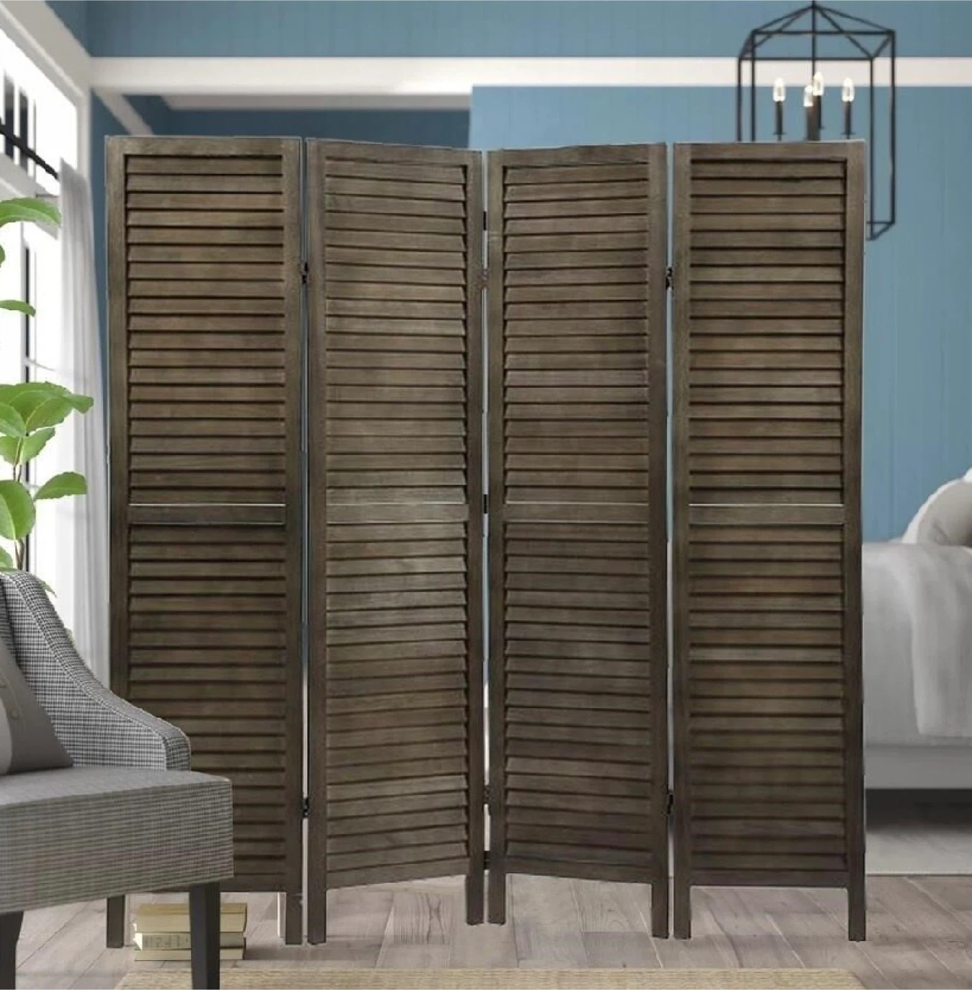 4-Panel Wood Folding Room Divider - Brown