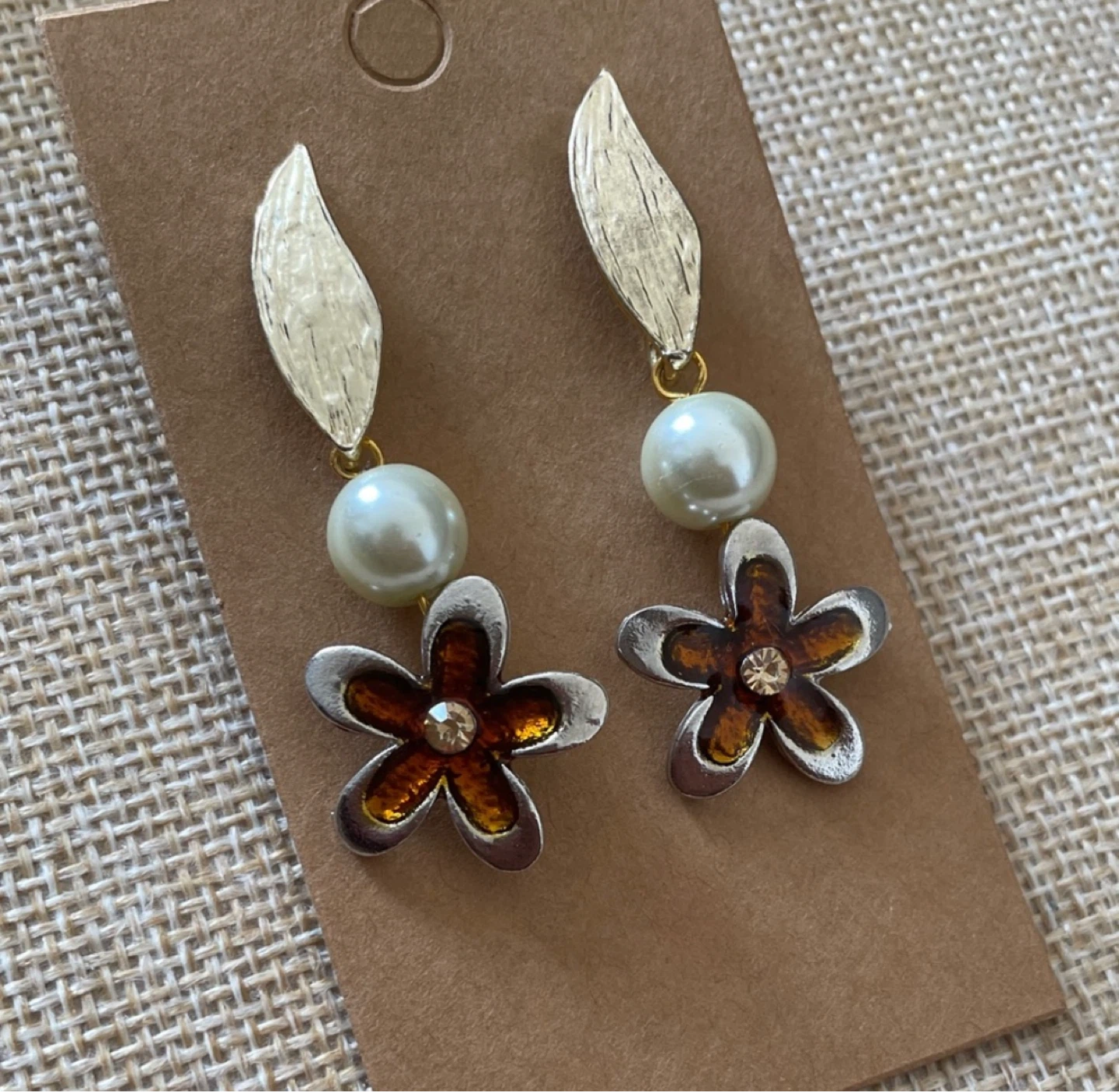 Dangle Earrings with Pearls and Flower Charms