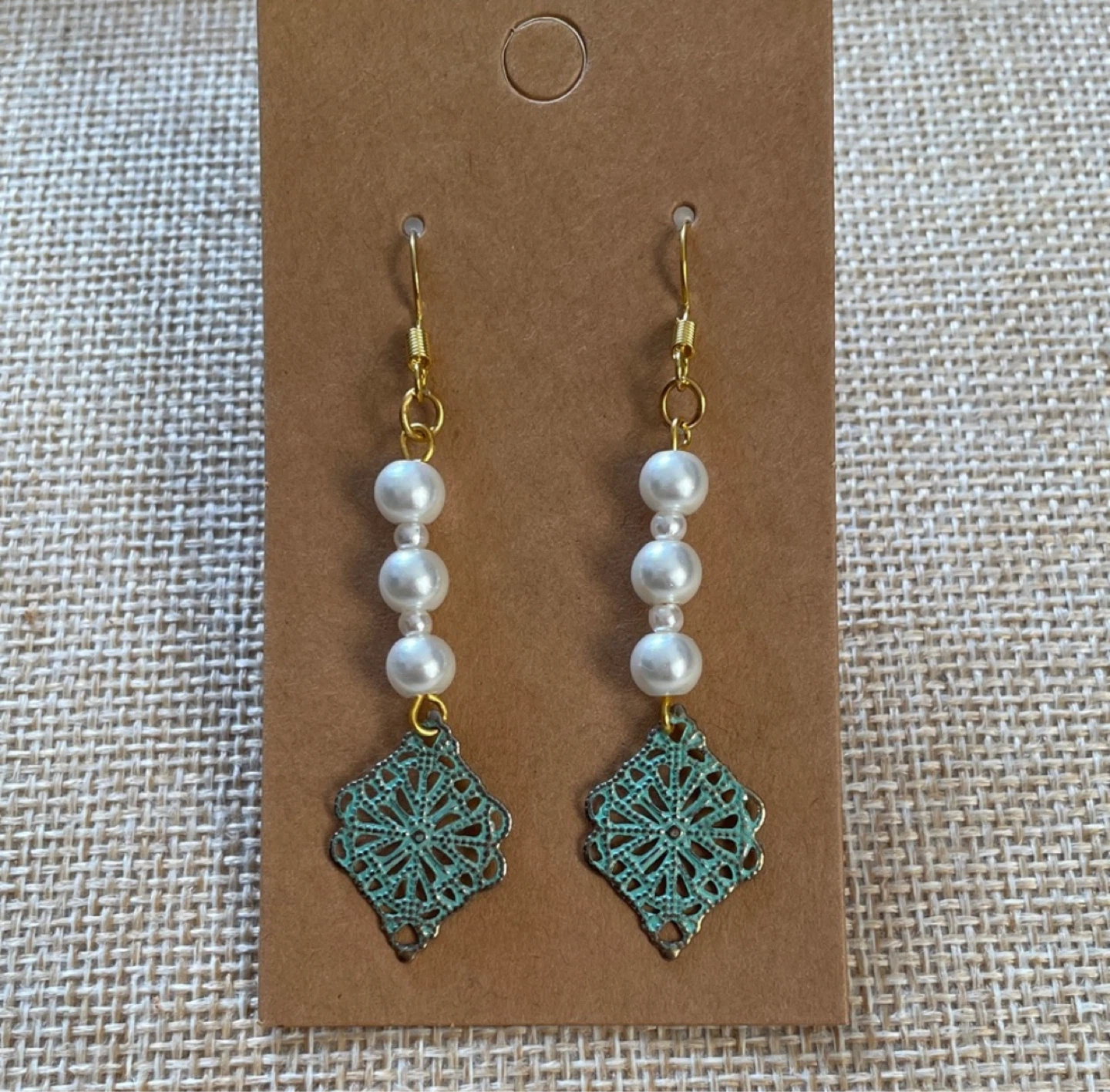 Pearl and filigree dangle earrings