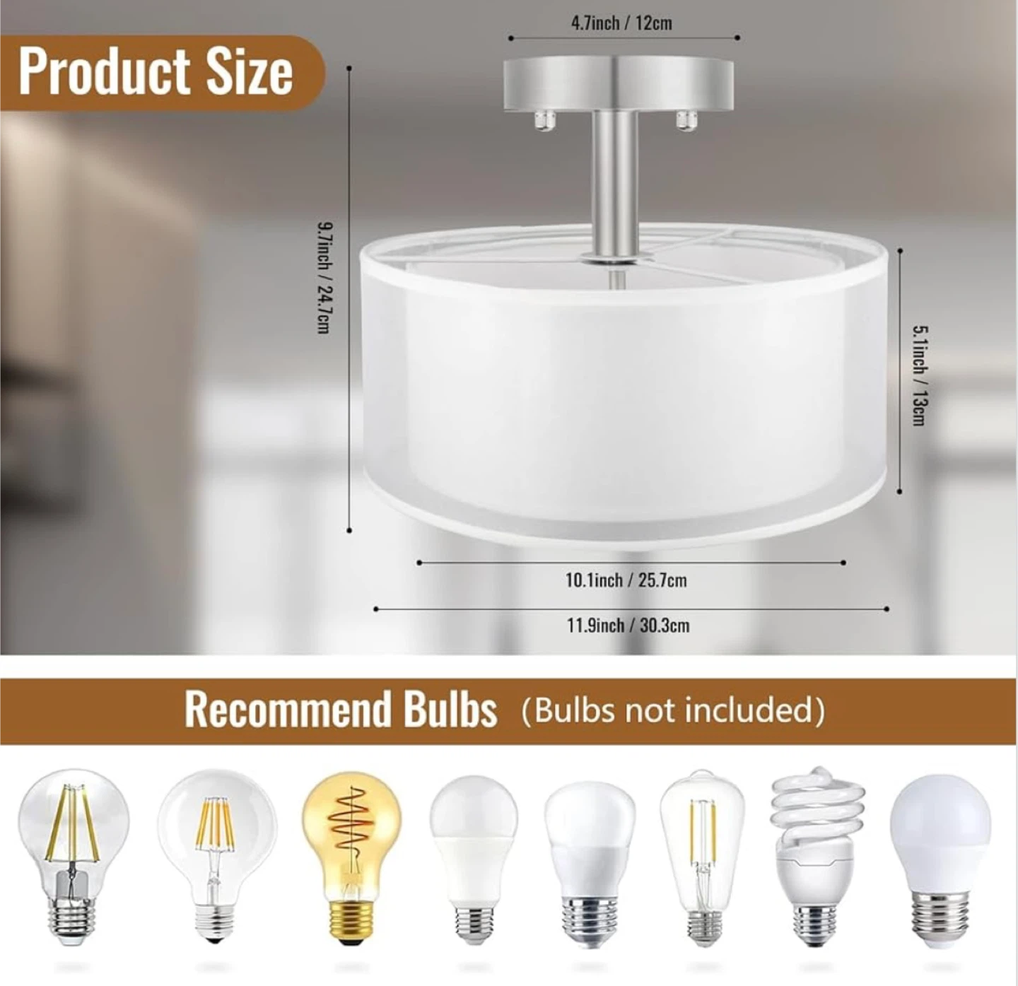 Drum Semi-Flush Mount Ceiling Light Fixture - photo 4