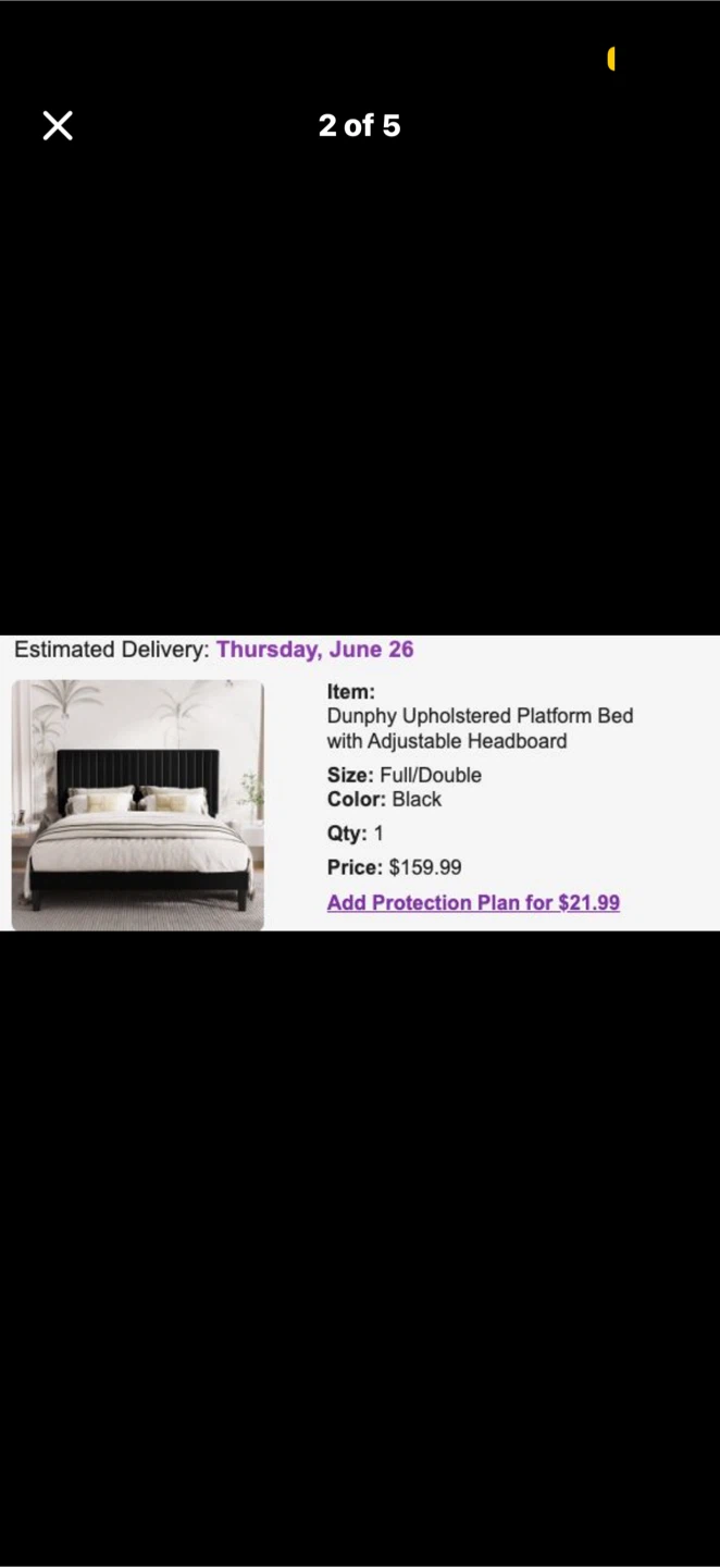 Black Velvet Upholstered Platform Bed Frame - photo 5