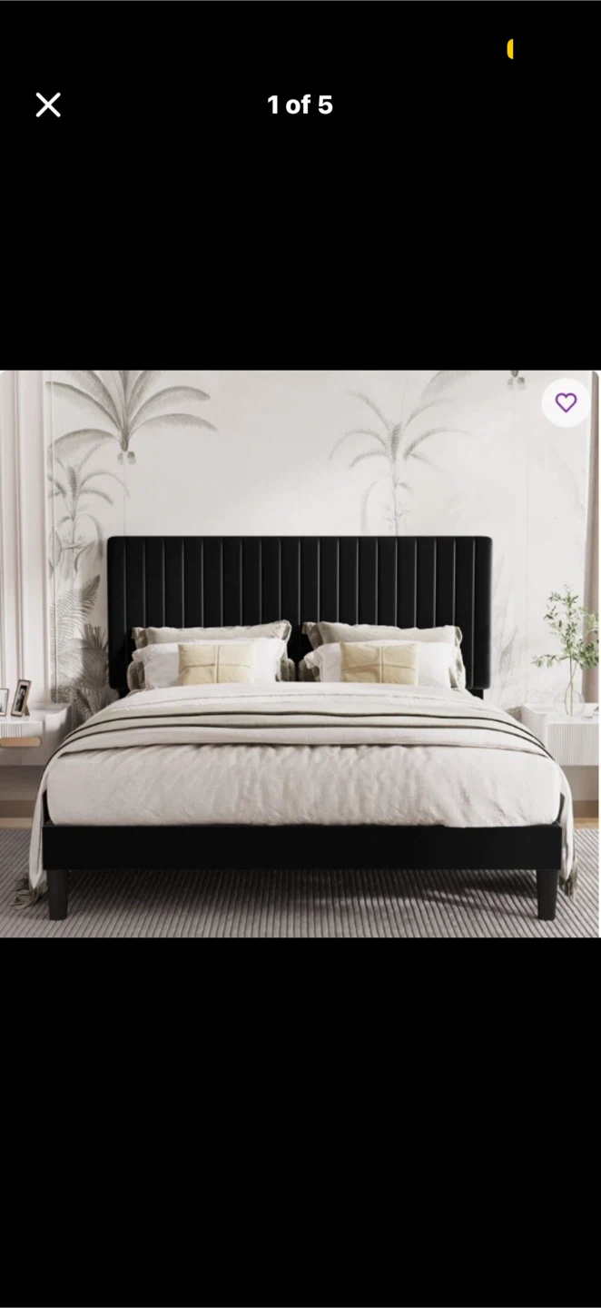 Black Velvet Upholstered Platform Bed Frame