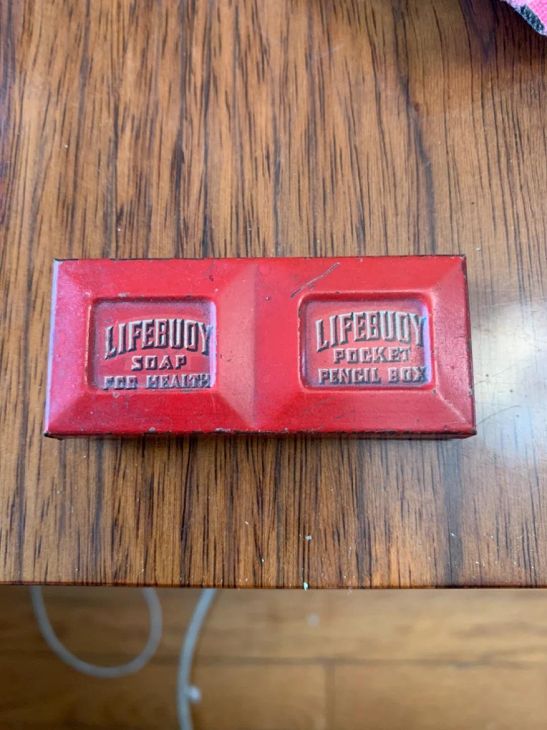 Vintage red Pencil Box Tin
