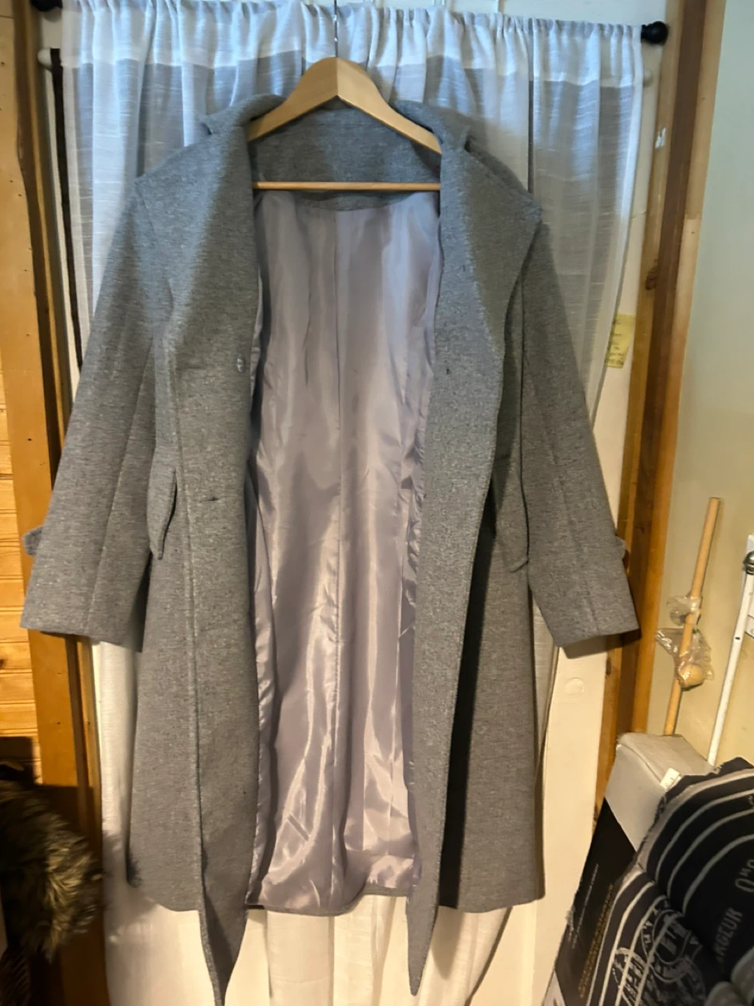 Women's Grey Double-Breasted Wool Blend Coat - photo 4