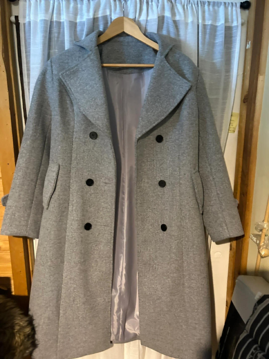 Women's Grey Double-Breasted Wool Blend Coat - photo 3