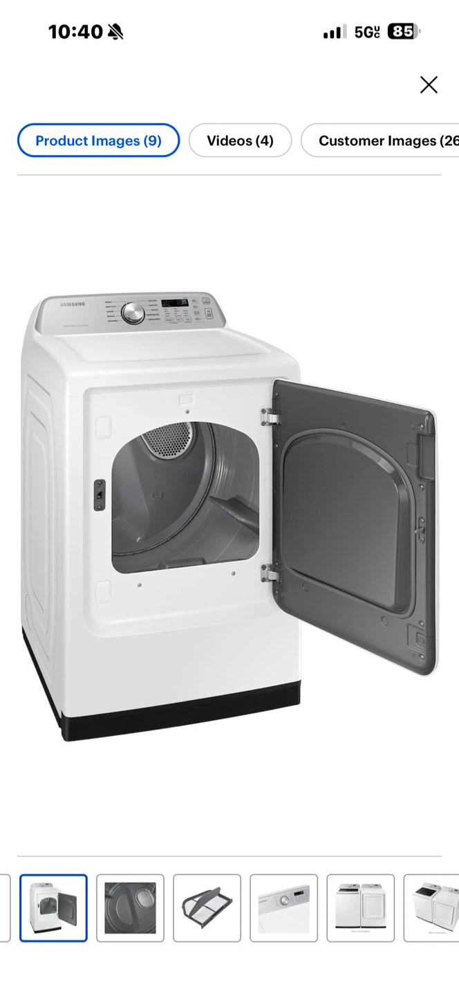 Samsung White Electric Dryer with Moisture Sensor