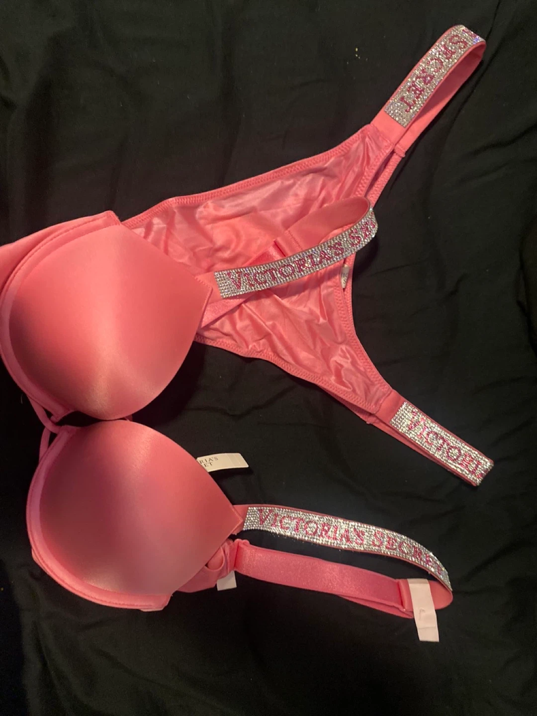 Victoria's Secret Pink Rhinestone Strap Push-Up Bra & Thong Set