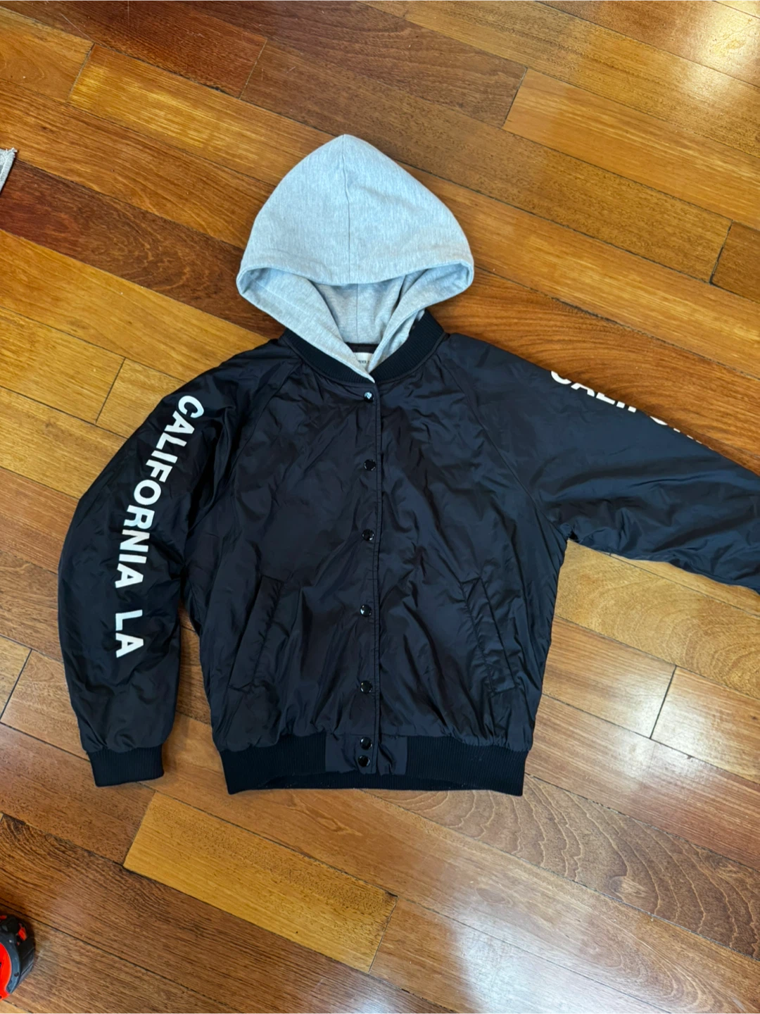 Forever 21 Black California LA Bomber Jacket with Hood Size S