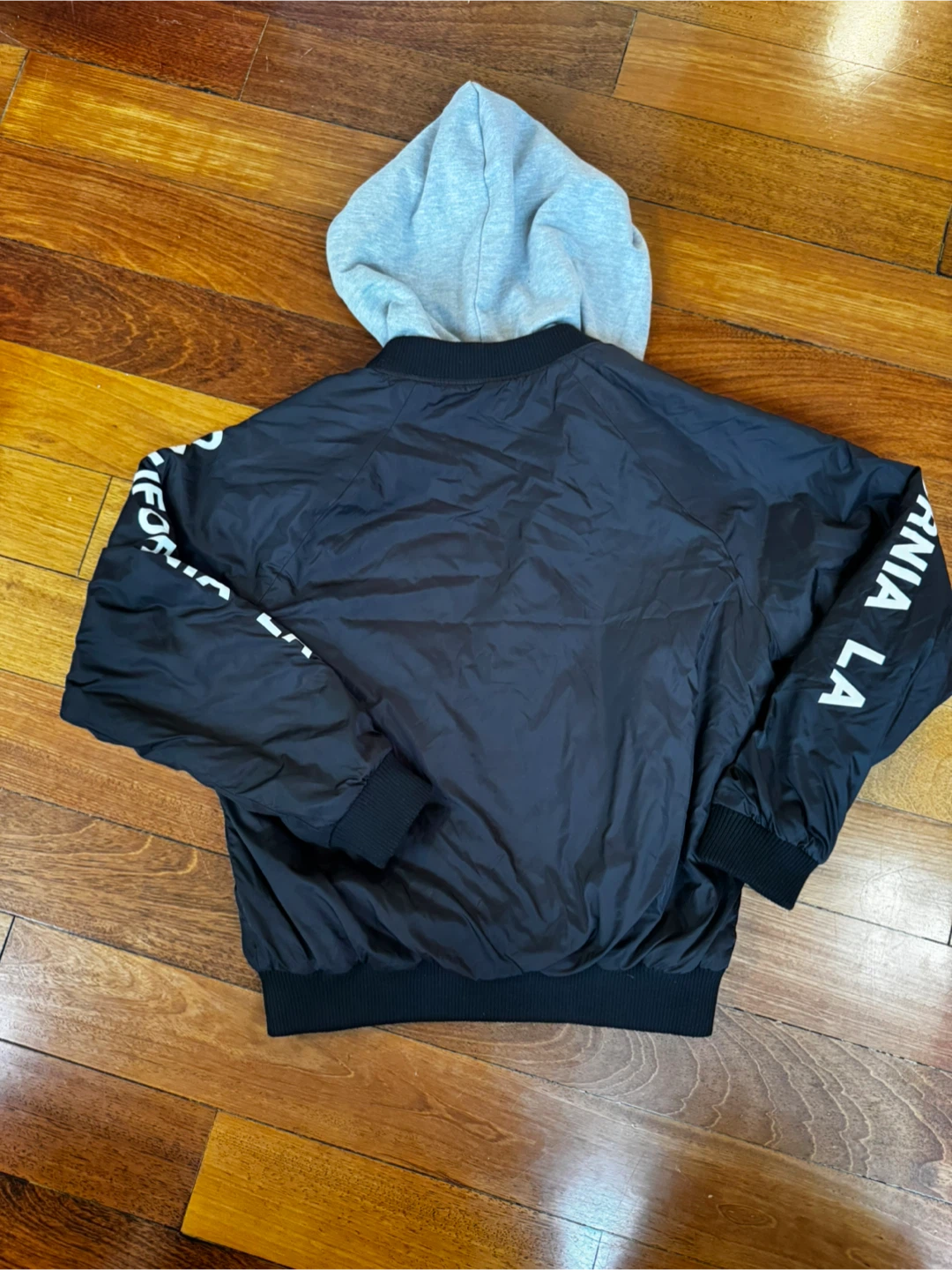 Forever 21 Black California LA Bomber Jacket with Hood Size S - photo 4
