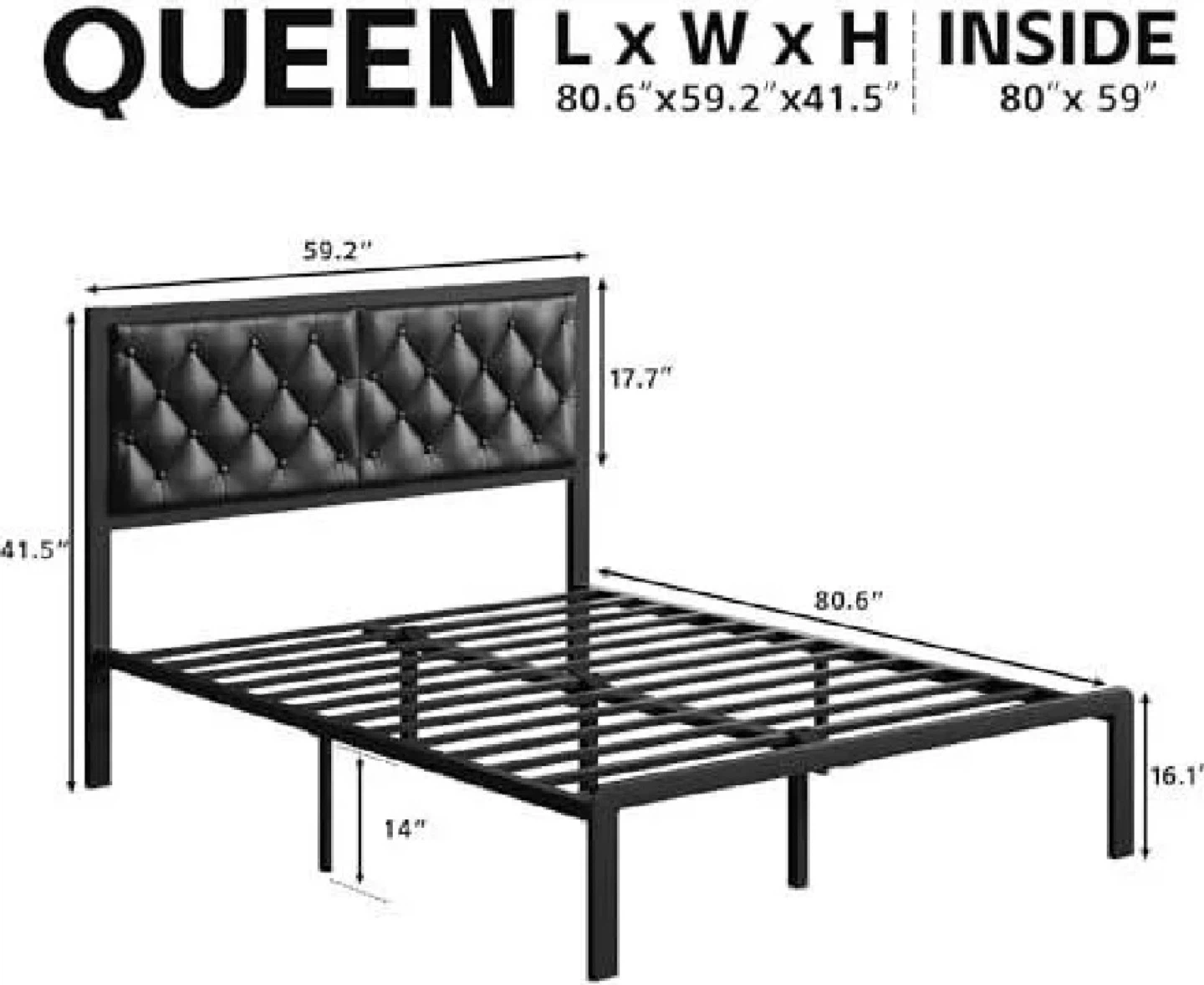 Queen Button Tufted Bed Frame with Headboard - Black - photo 2
