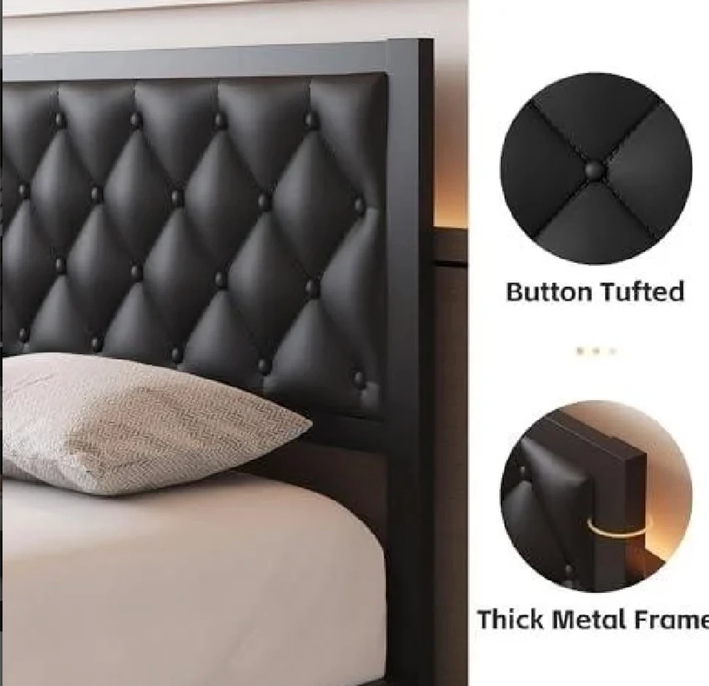 Queen Button Tufted Bed Frame with Headboard - Black - photo 4