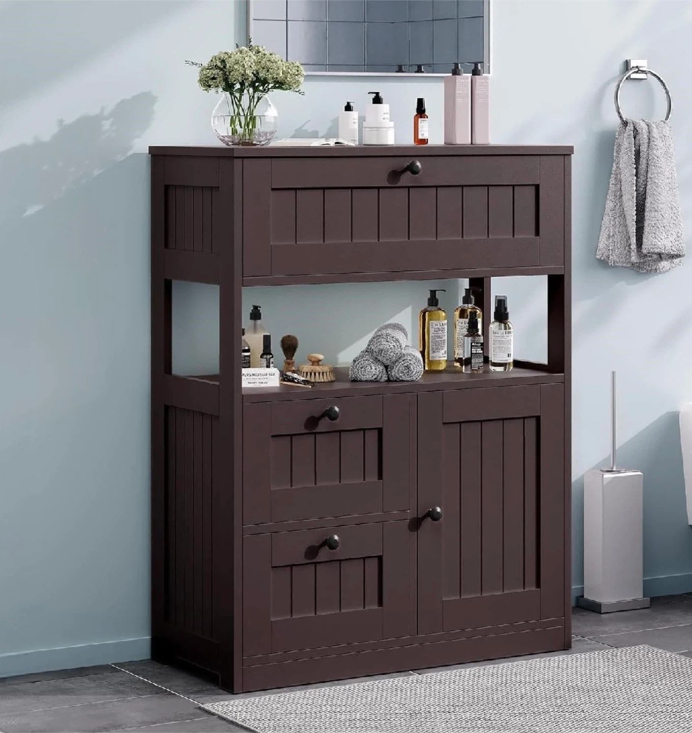Dark Brown Storage Cabinet with Adjustable Shelves