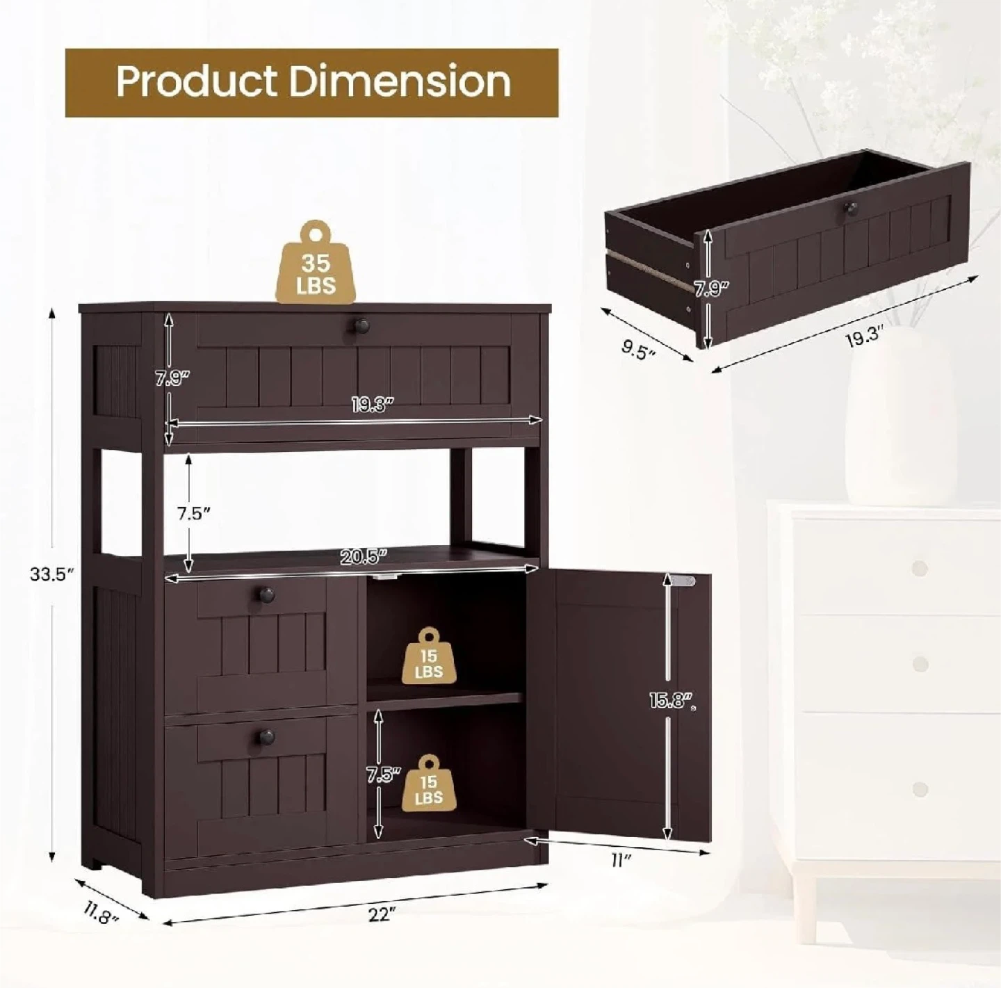 Dark Brown Storage Cabinet with Adjustable Shelves - photo 2