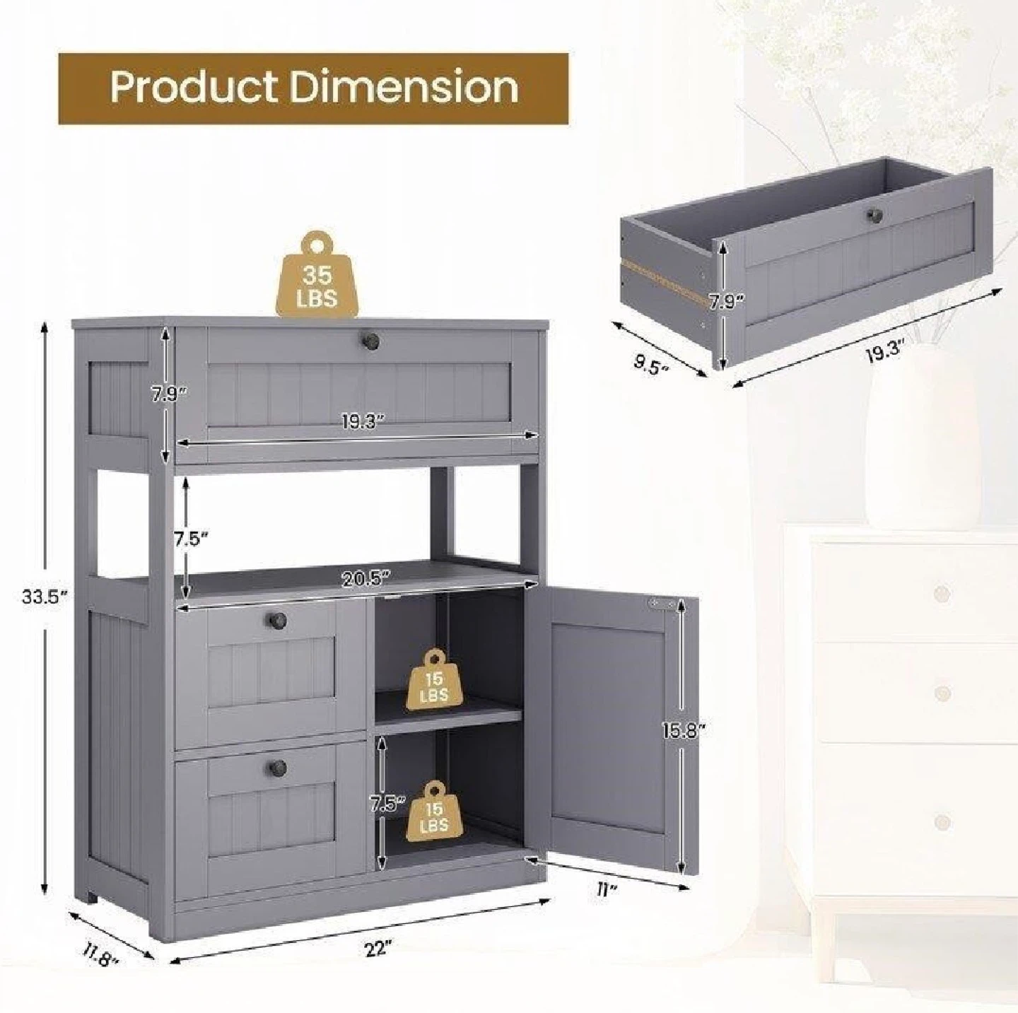 Grey Storage Cabinet with Adjustable Shelves - photo 2