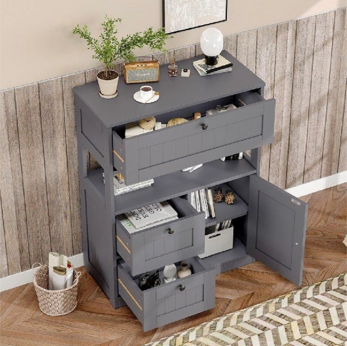 Grey Storage Cabinet with Adjustable Shelves - photo 4