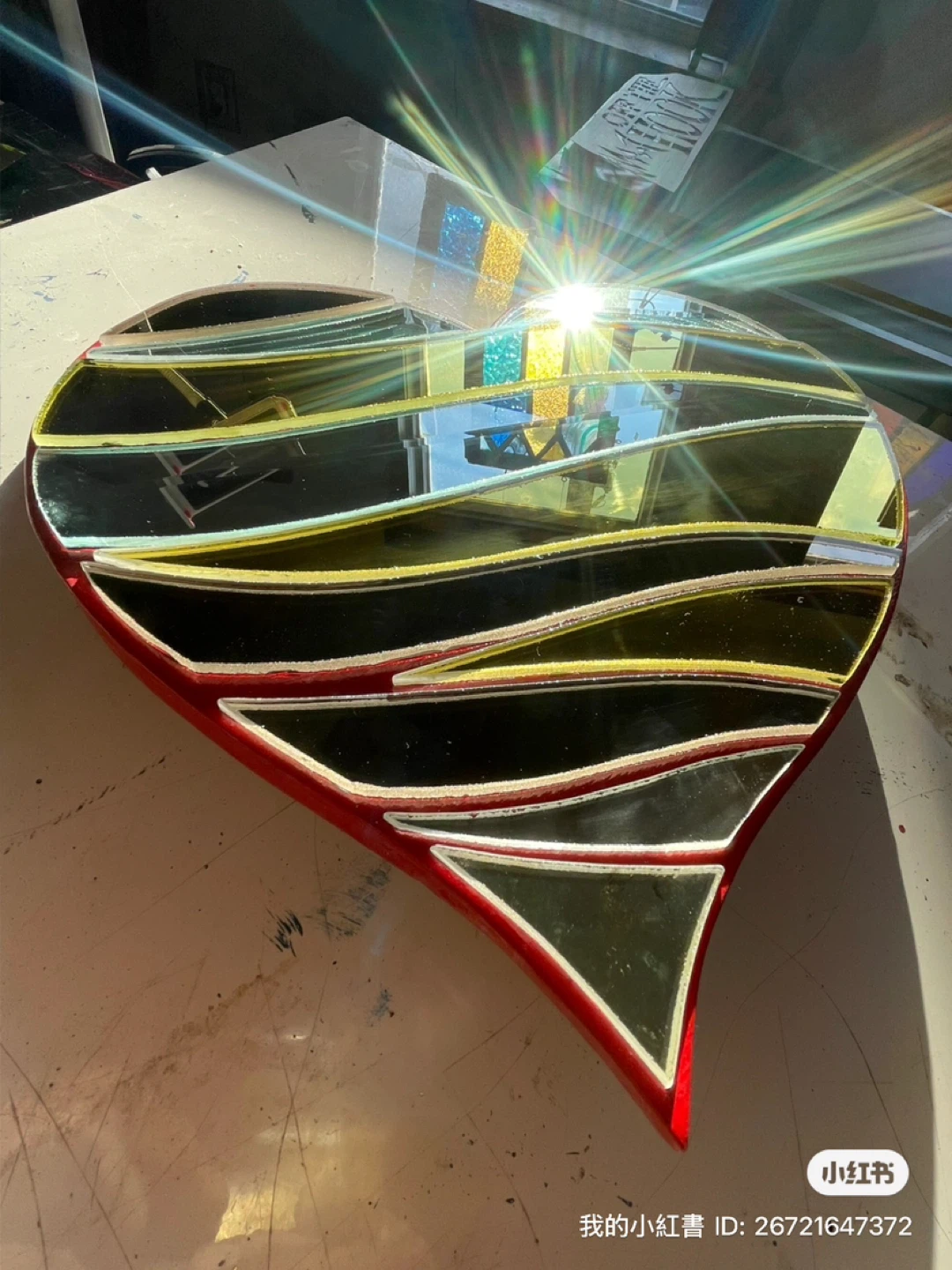 Heart-shaped Stained Glass & Mirror Wall Art