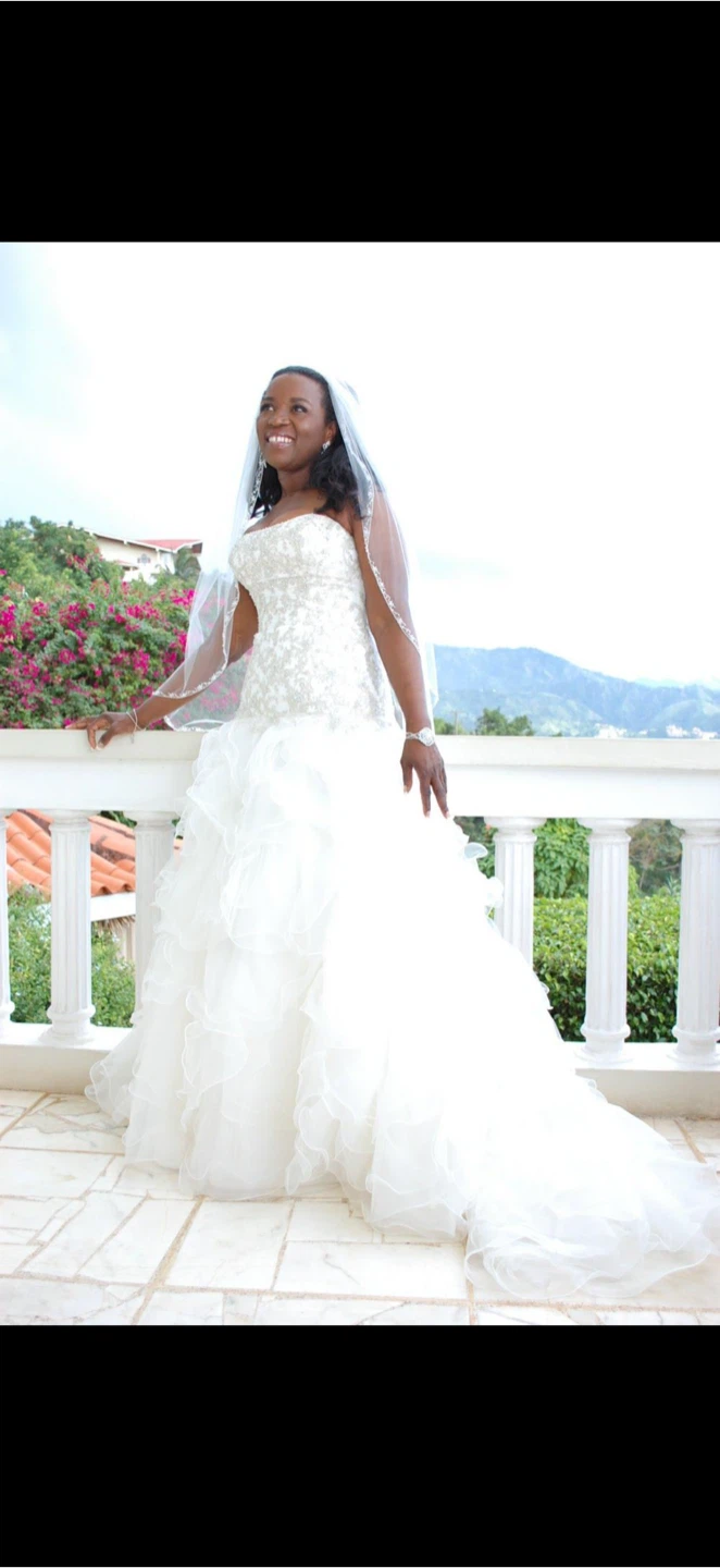 White Strapless Ball Gown Wedding Dress with Veil