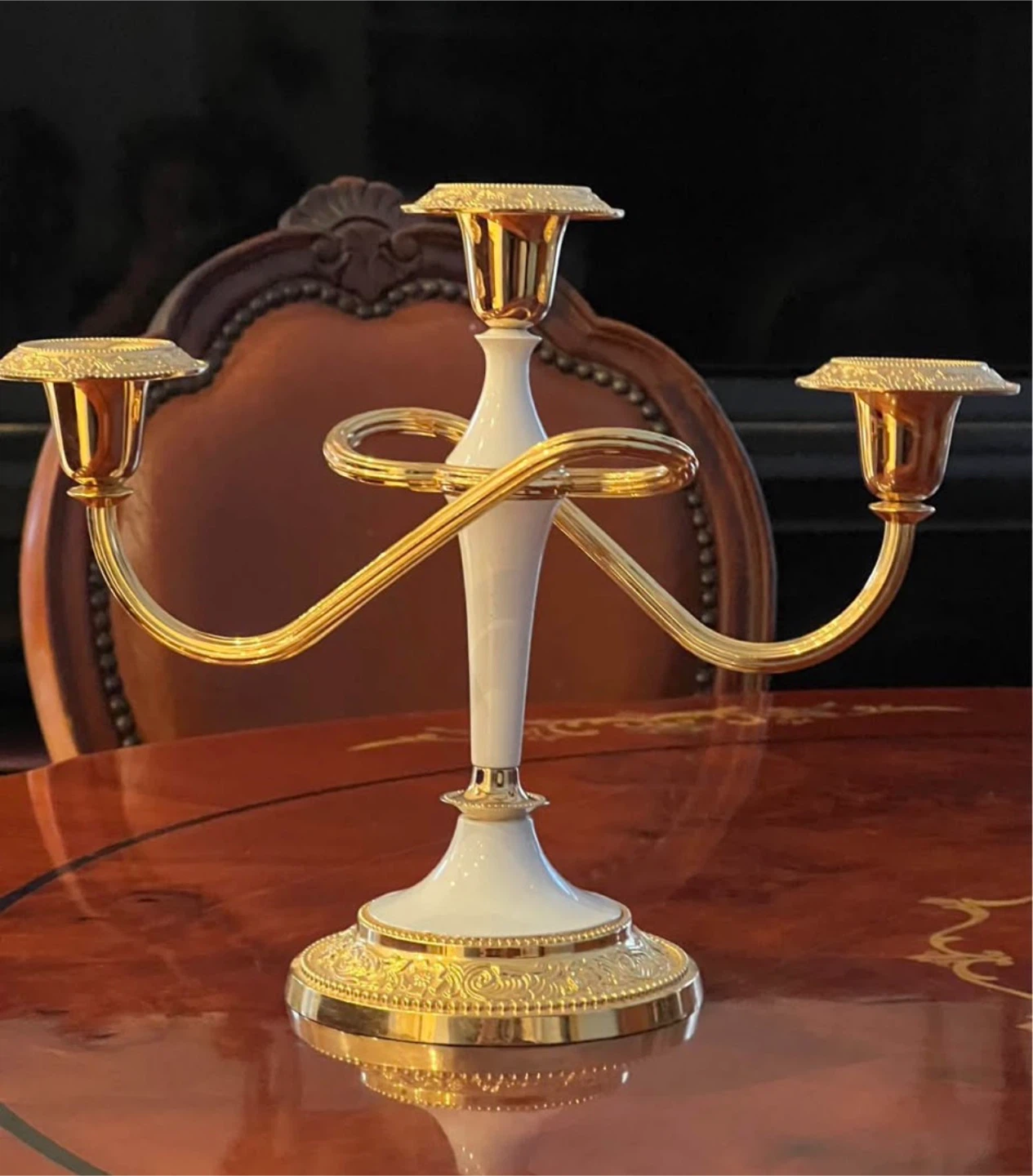 Gold and White 3-Candle Candelabra