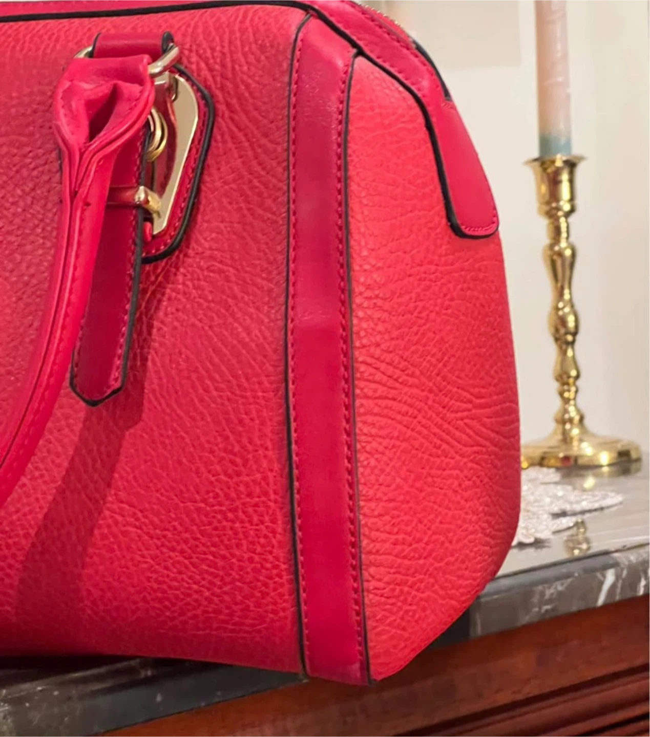 Red Textured Satchel Handbag - photo 2