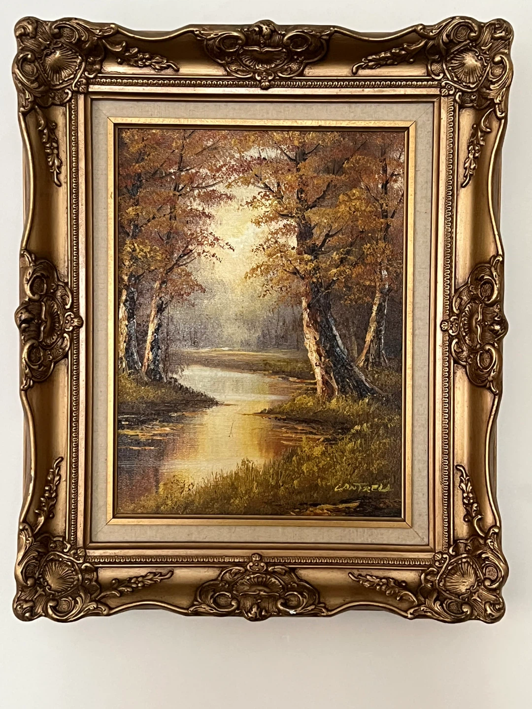Original Landscape Oil Painting with Ornate Gold Frame