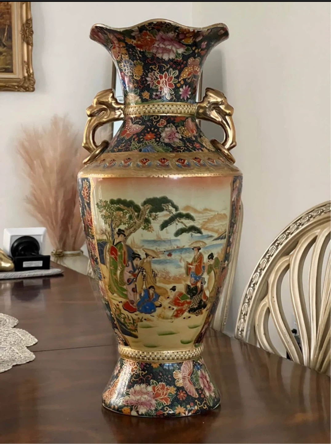 Vintage Decorative Vase with Gold Handles