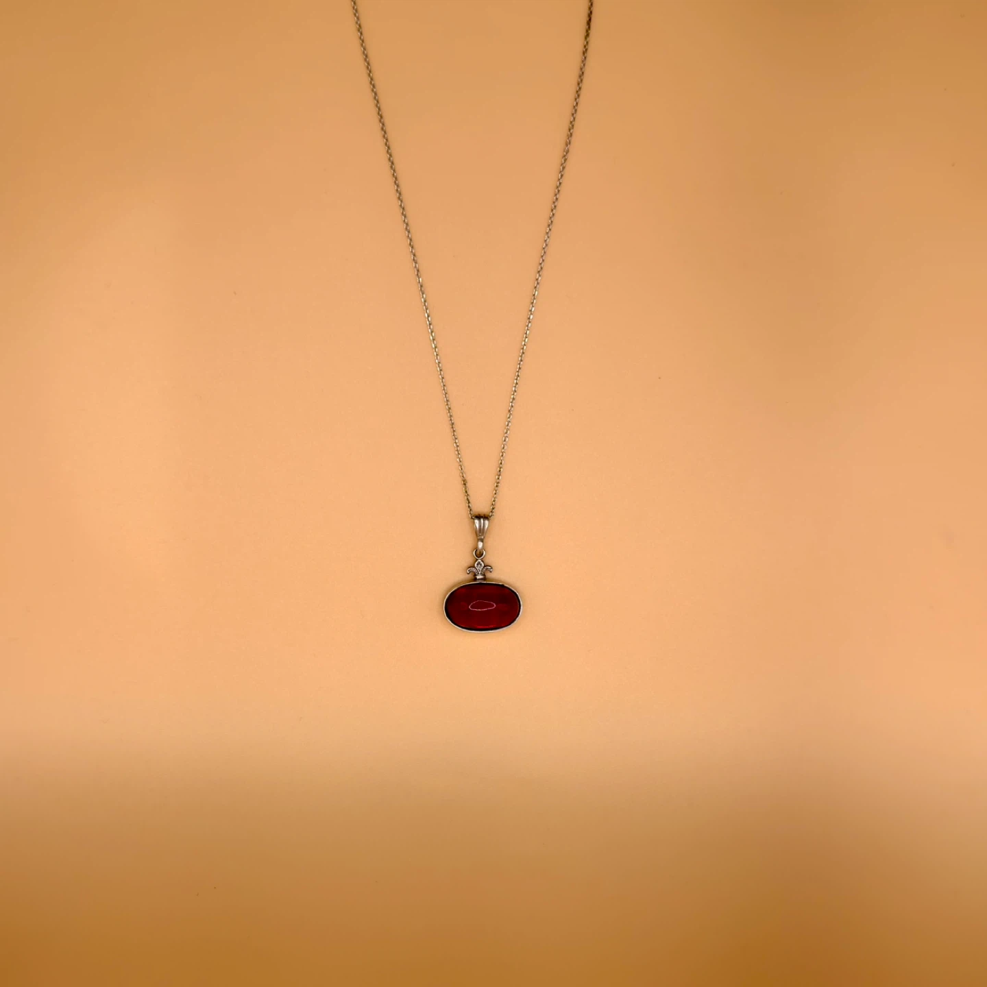 Silver Chain Necklace with Red Oval Pendant - photo 2