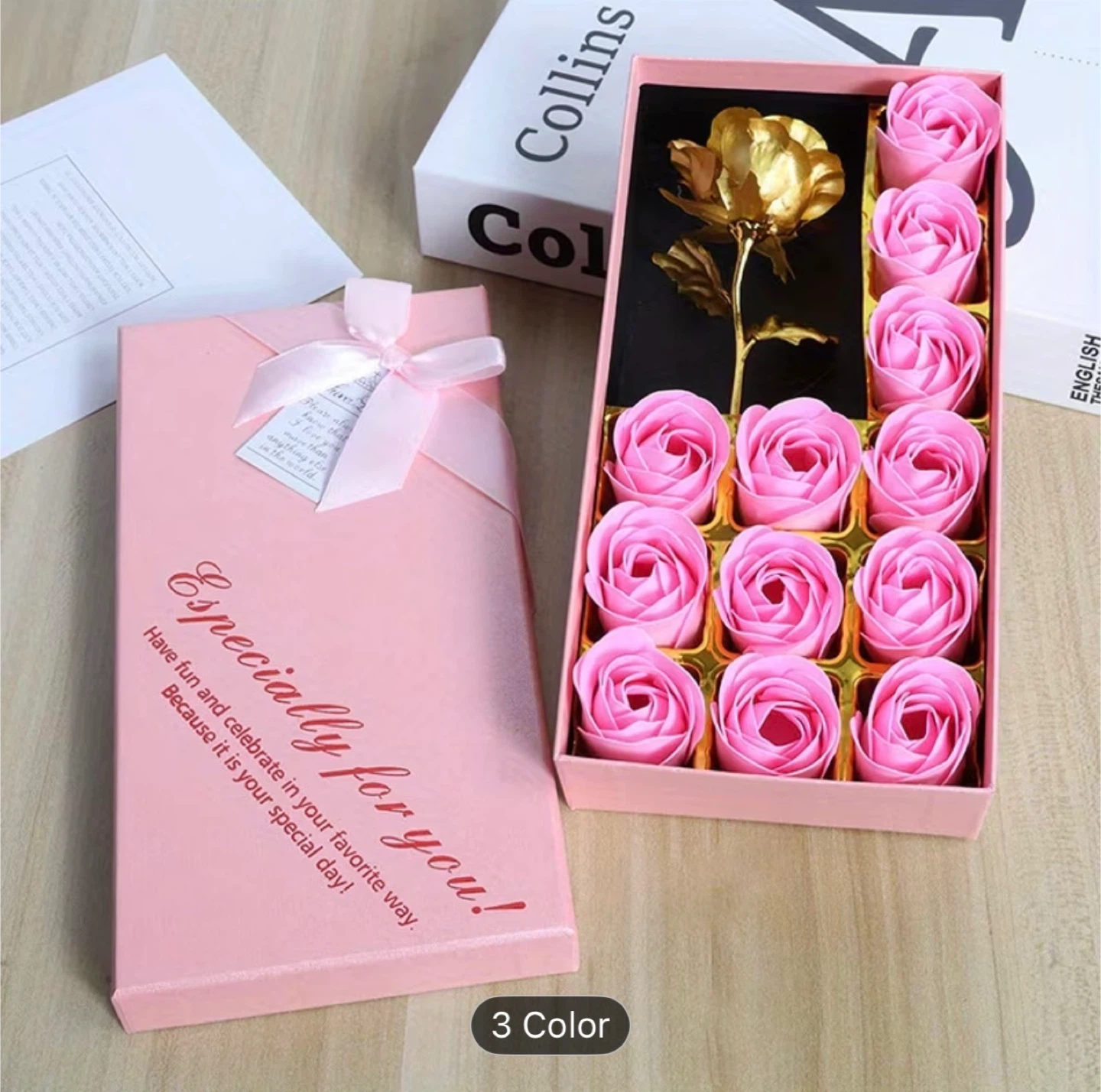 12 Soap Roses Gift Box with Gold Plastic Rose - photo 3