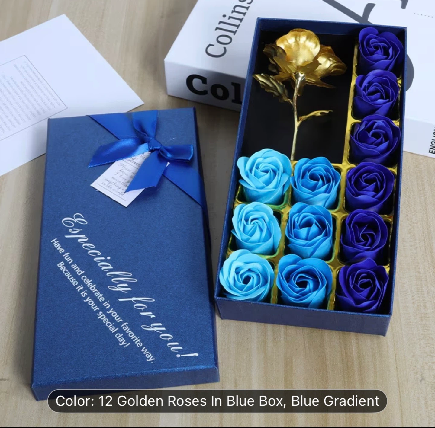 12 Soap Roses Gift Box with Gold Plastic Rose - photo 2
