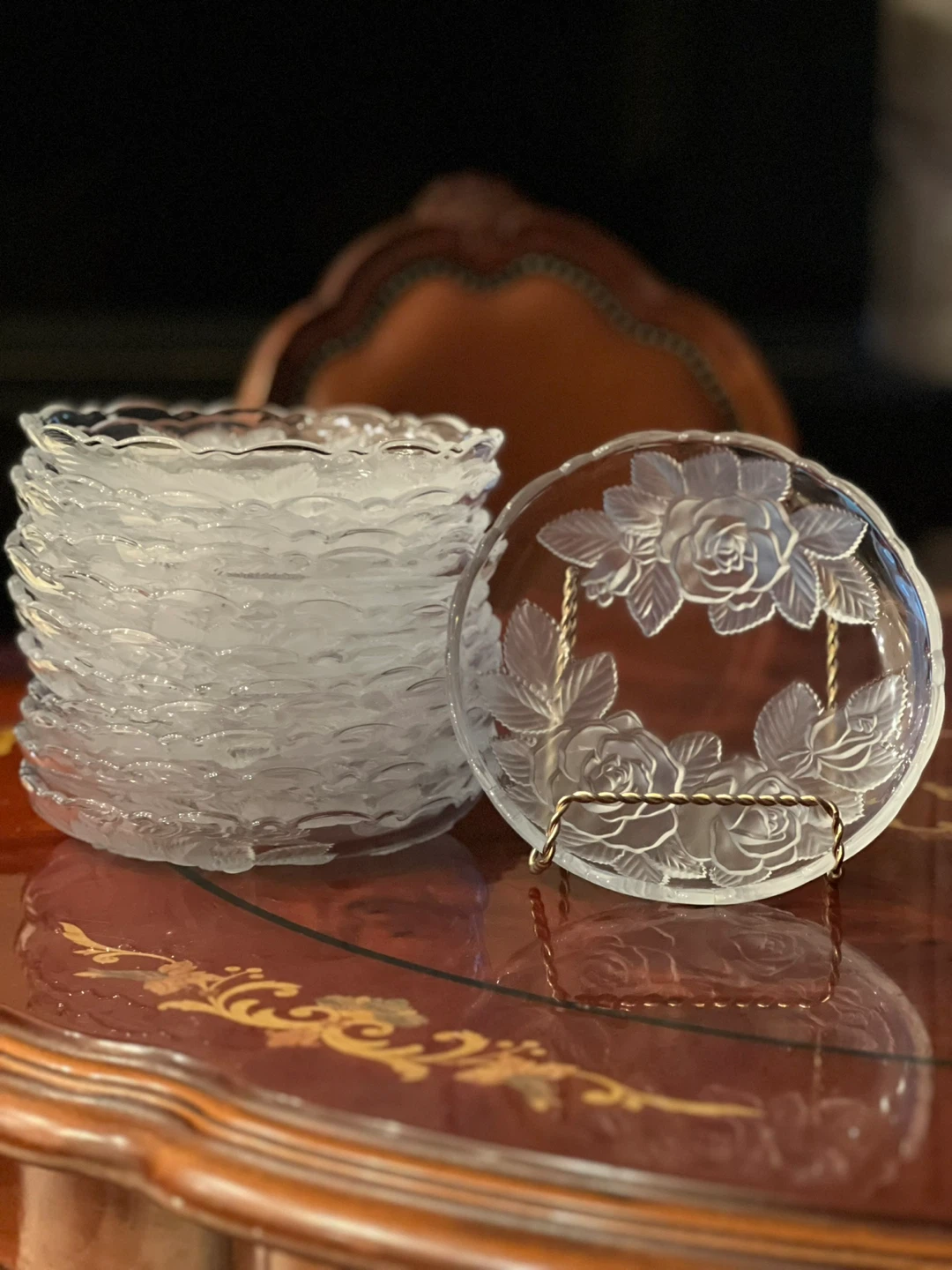 Set of 12 Frosted Glass Rose Coasters - photo 2