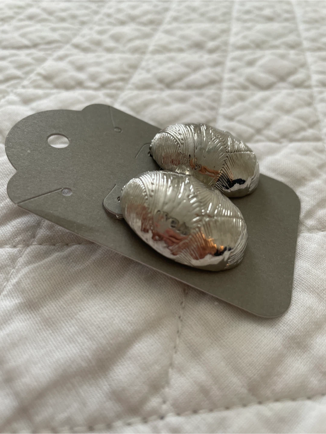 New Large Silver Textured Oval Earrings - photo 2
