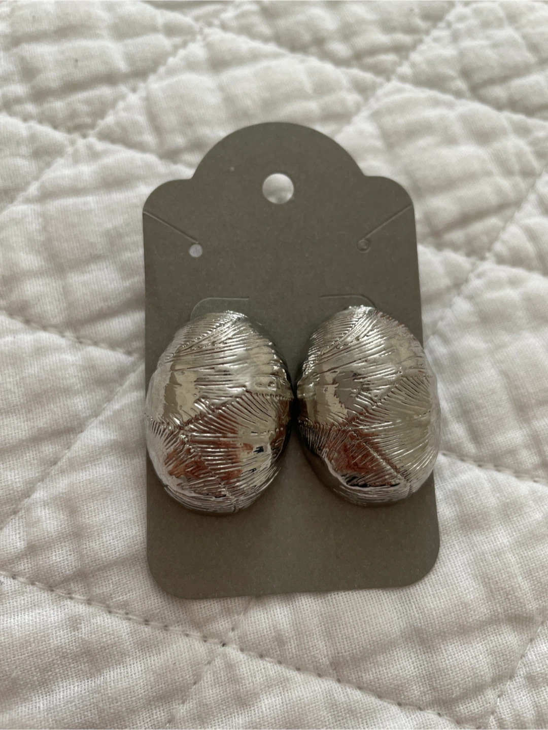New Large Silver Textured Oval Earrings - photo 3