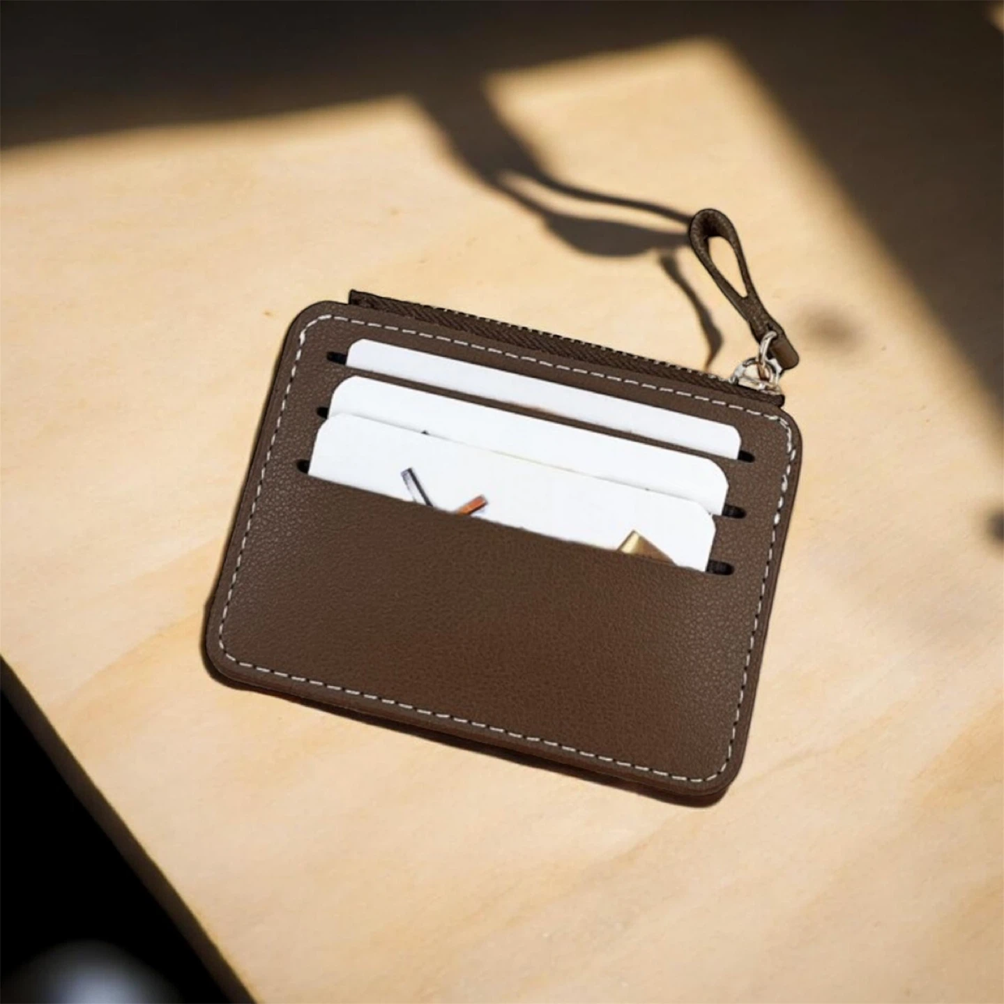 Brown Faux Leather Card Holder - photo 3