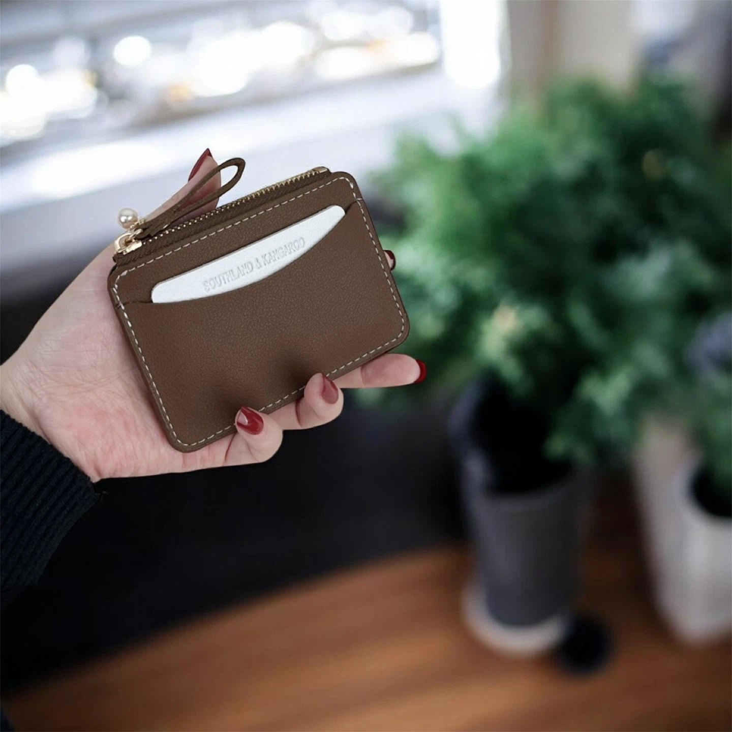 Brown Faux Leather Card Holder