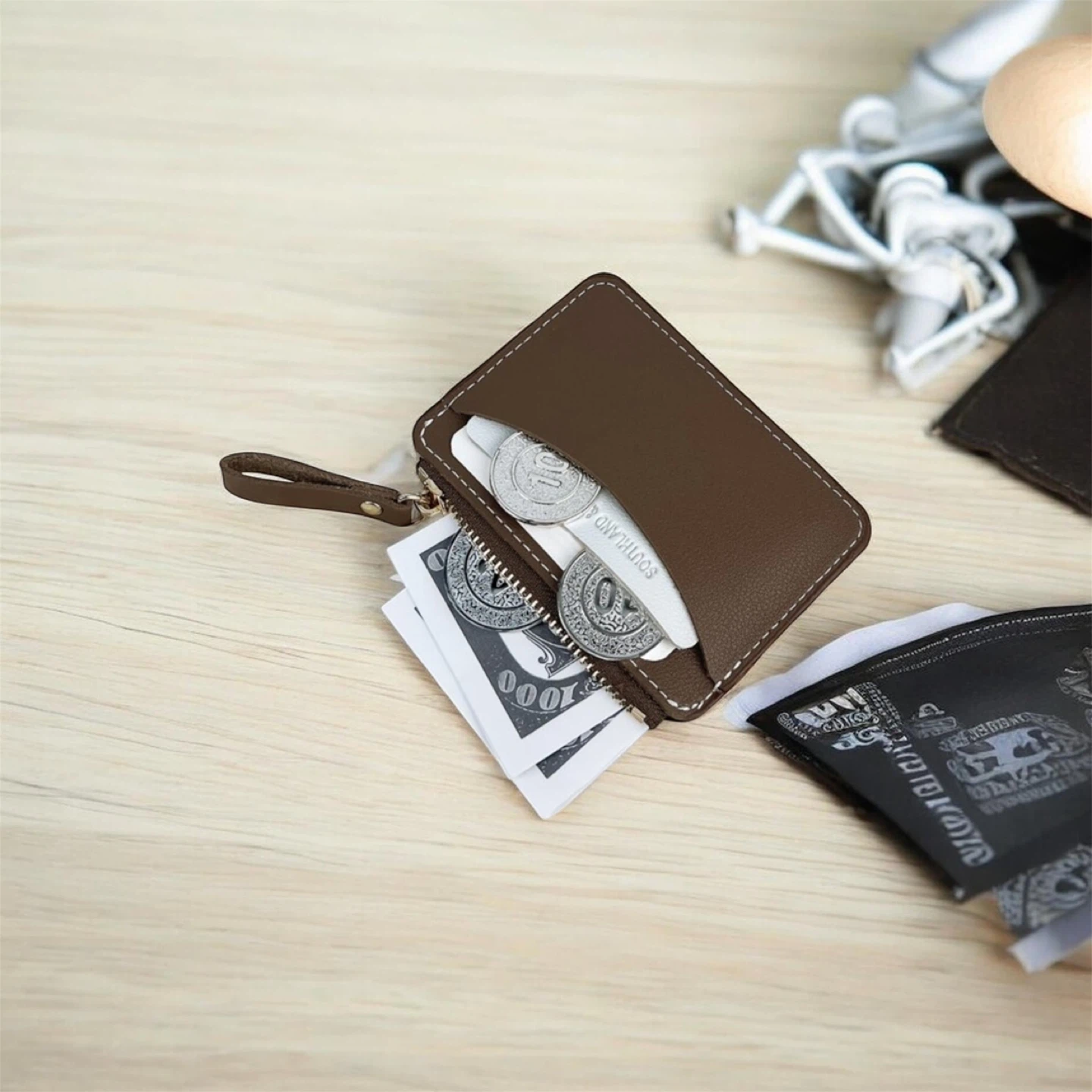 Brown Faux Leather Card Holder - photo 2