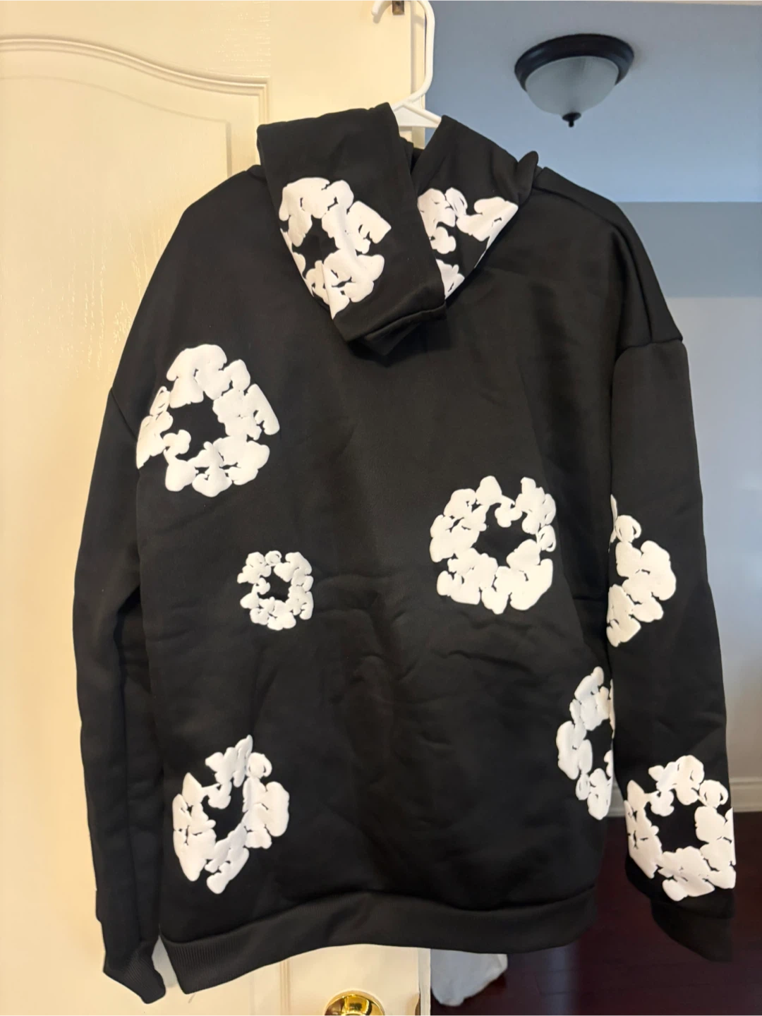 Black Hoodie with White Cloud Graphics