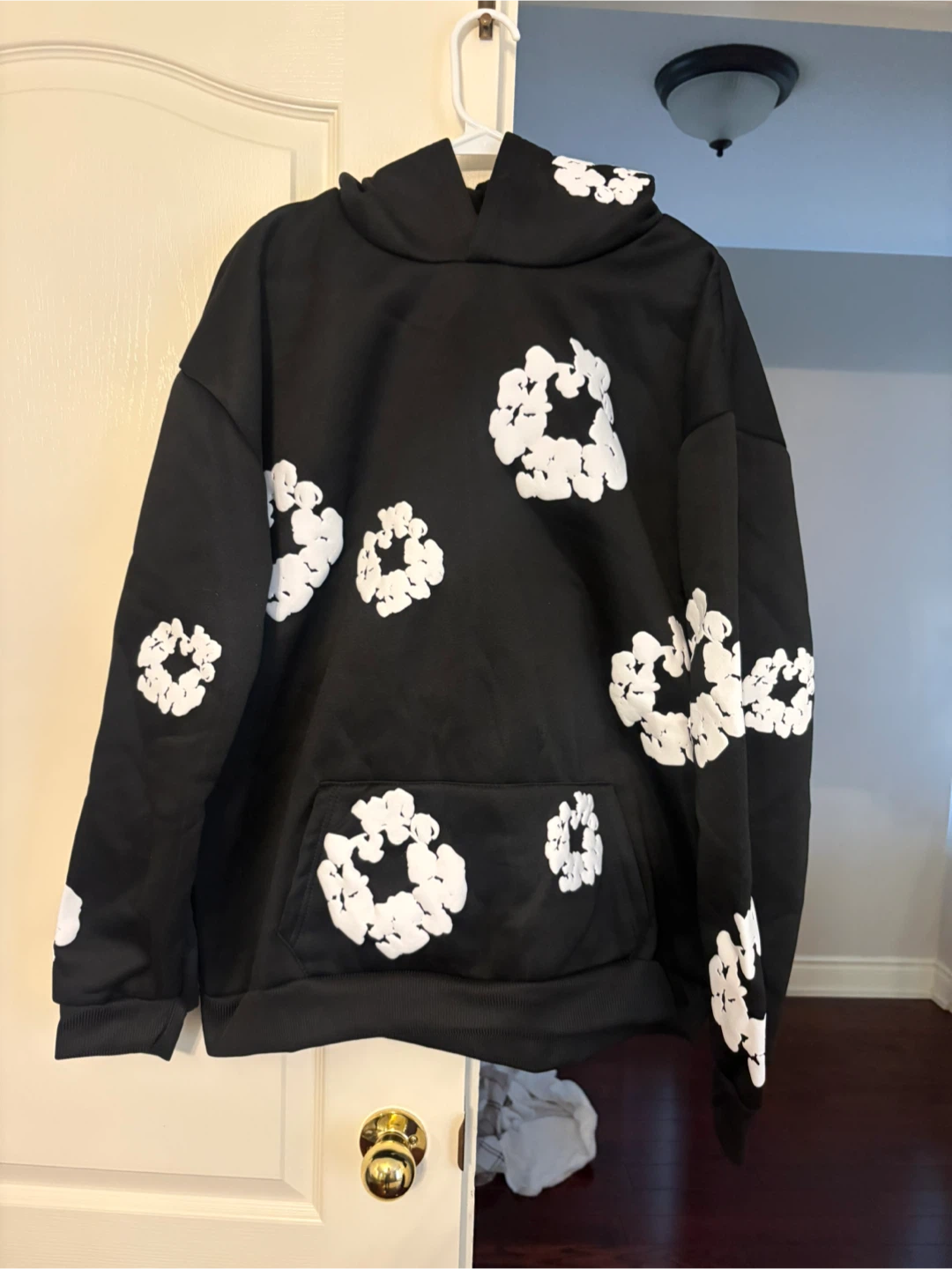 Black Hoodie with White Cloud Graphics - photo 2