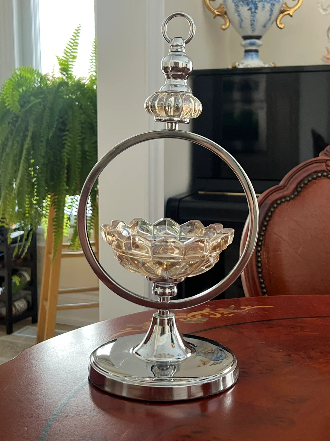 Decorative Glass Candy Dish with Silver Tone Stand