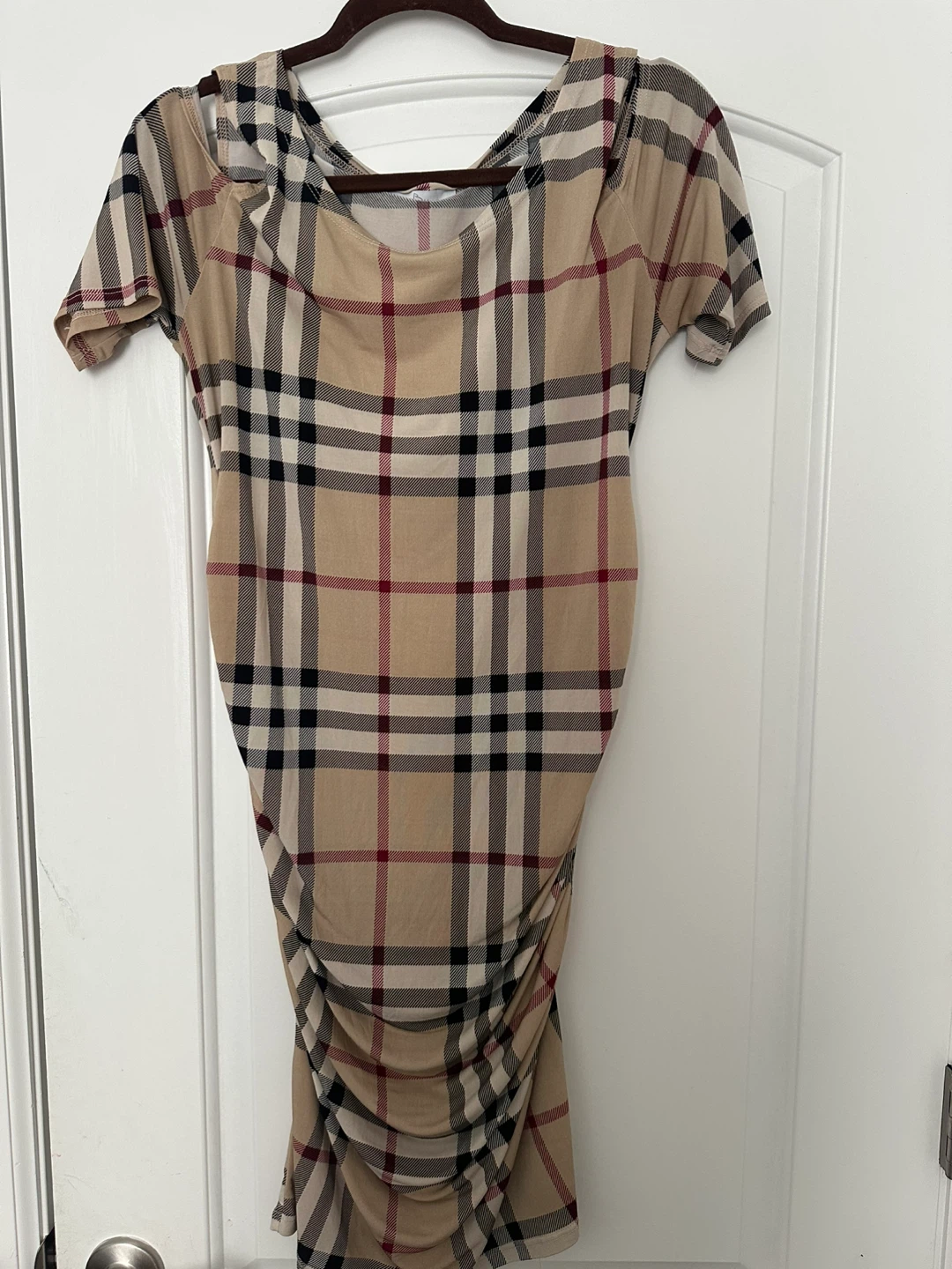 Women's Plaid Ruched Maternity Dress