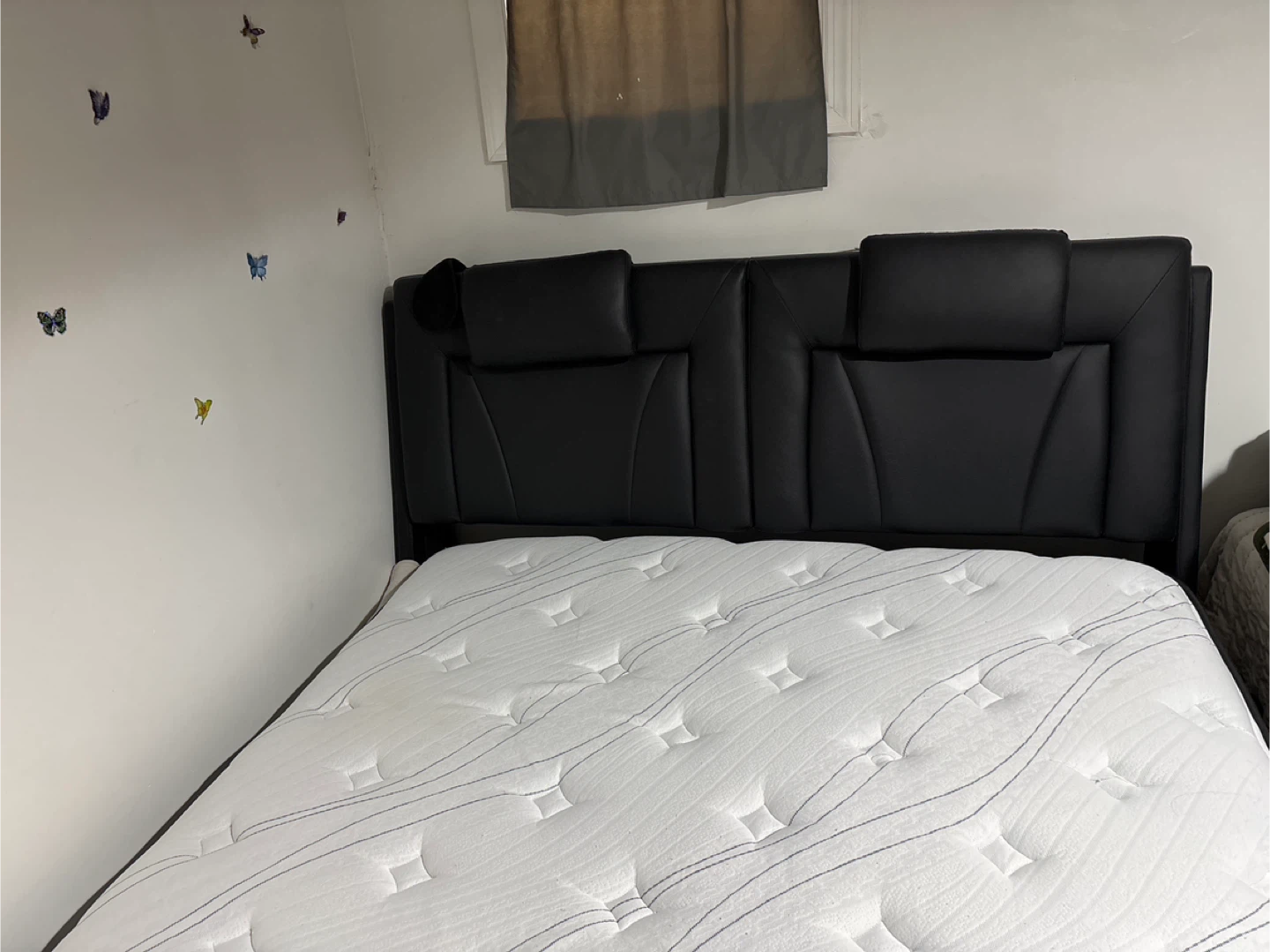 Black Faux Leather Queen Size Bed Frame with White Mattress - photo 3