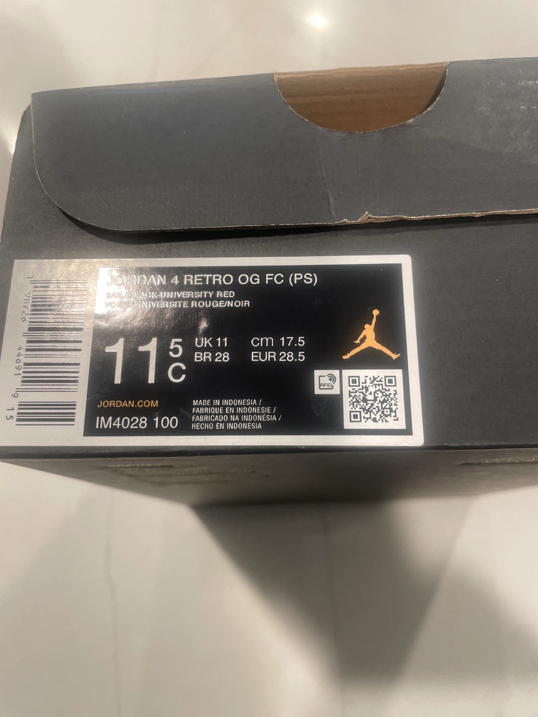 Nike Jordan 4 Retro OG FC (PS) Toddler Shoes Size 11.5C - photo 4