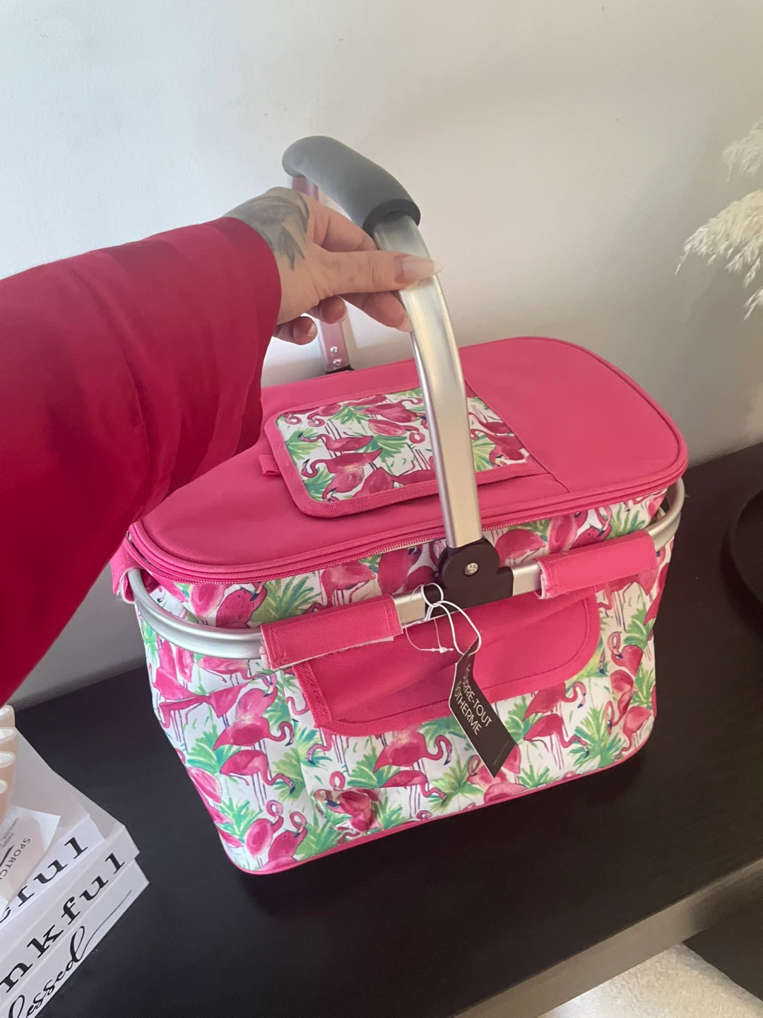 Flamingo Print Insulated Picnic Basket