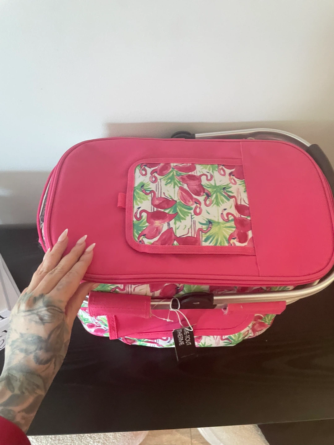 Flamingo Print Insulated Picnic Basket - photo 3