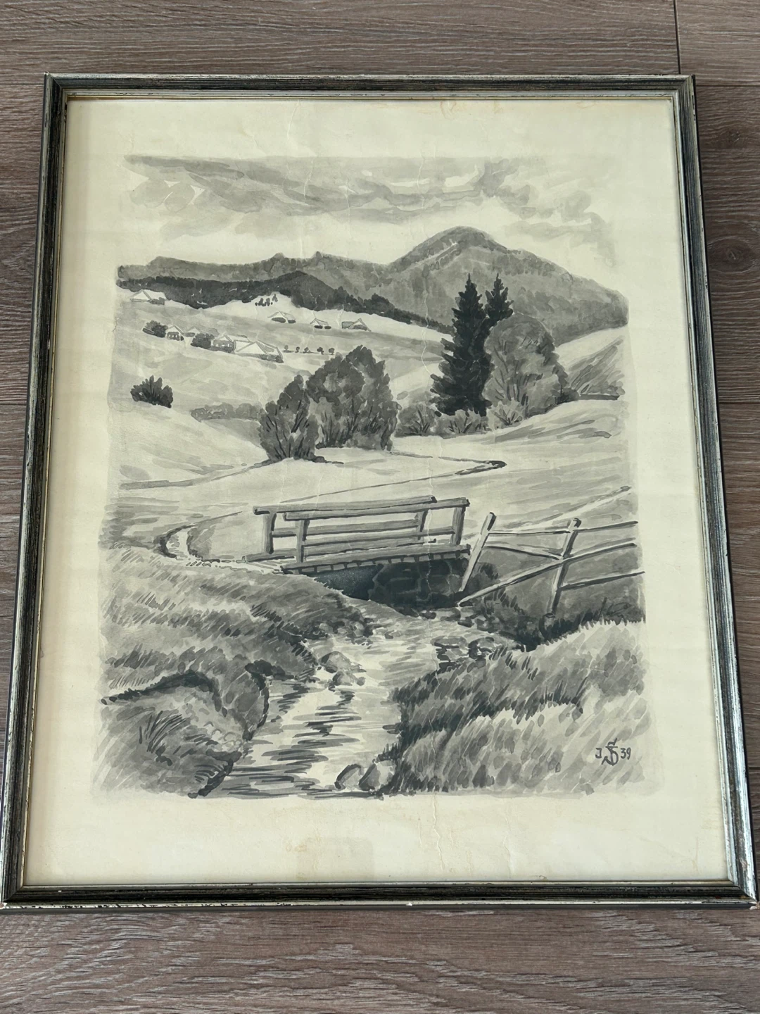 Original 1939 German Watercolor – Alpine Landscape