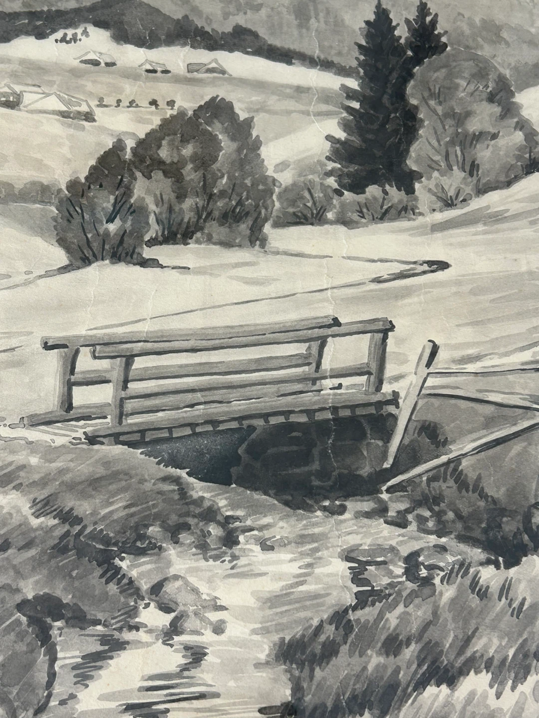 Original 1939 German Watercolor – Alpine Landscape - photo 4